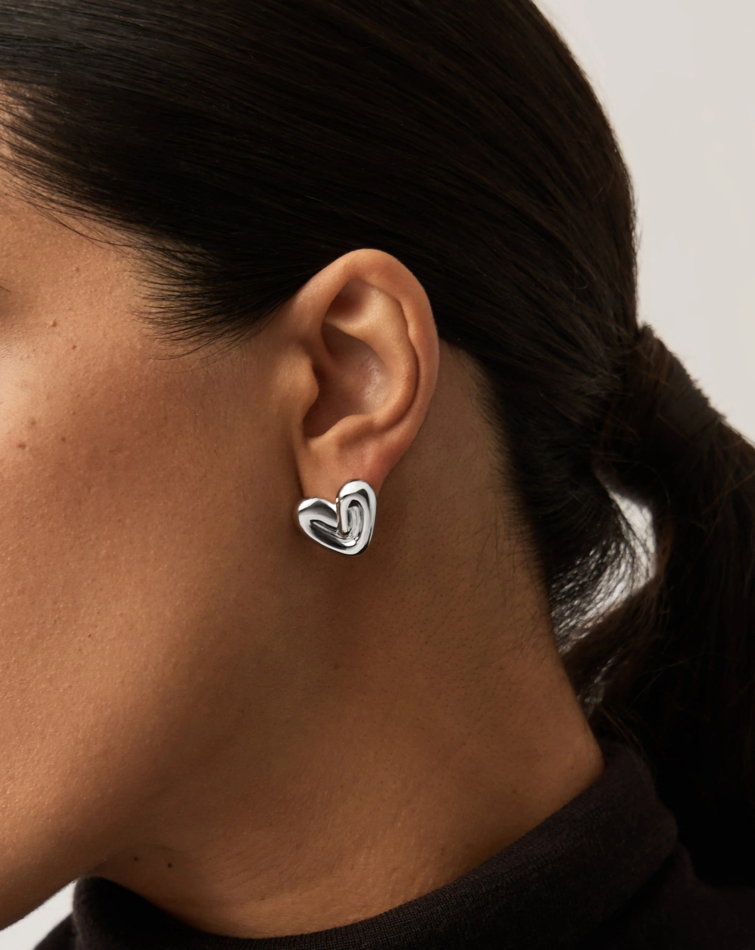 Puffy Heart Stud Earrings | Silver Plated - Image 3
