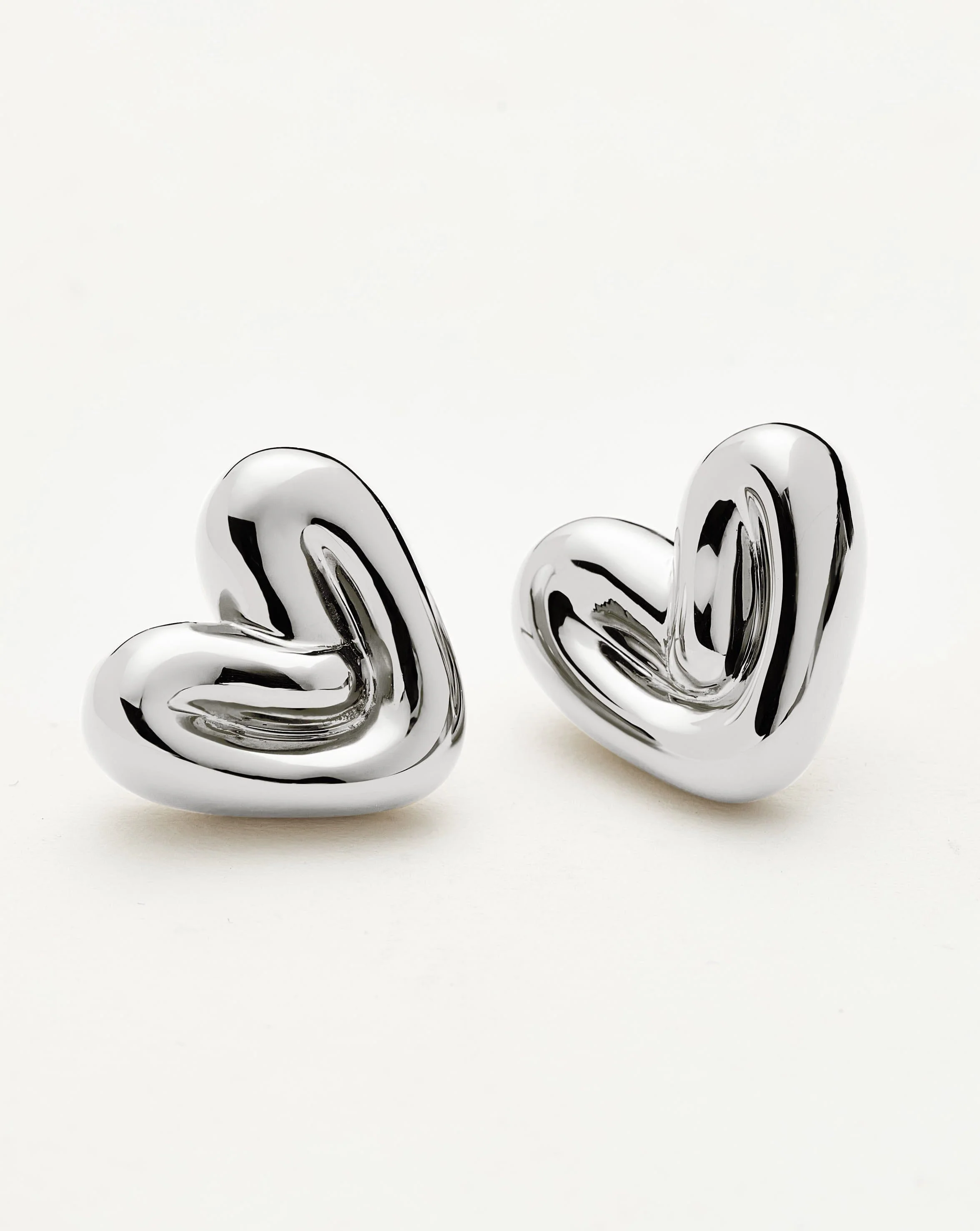 Puffy Heart Stud Earrings | Silver Plated - Image 4