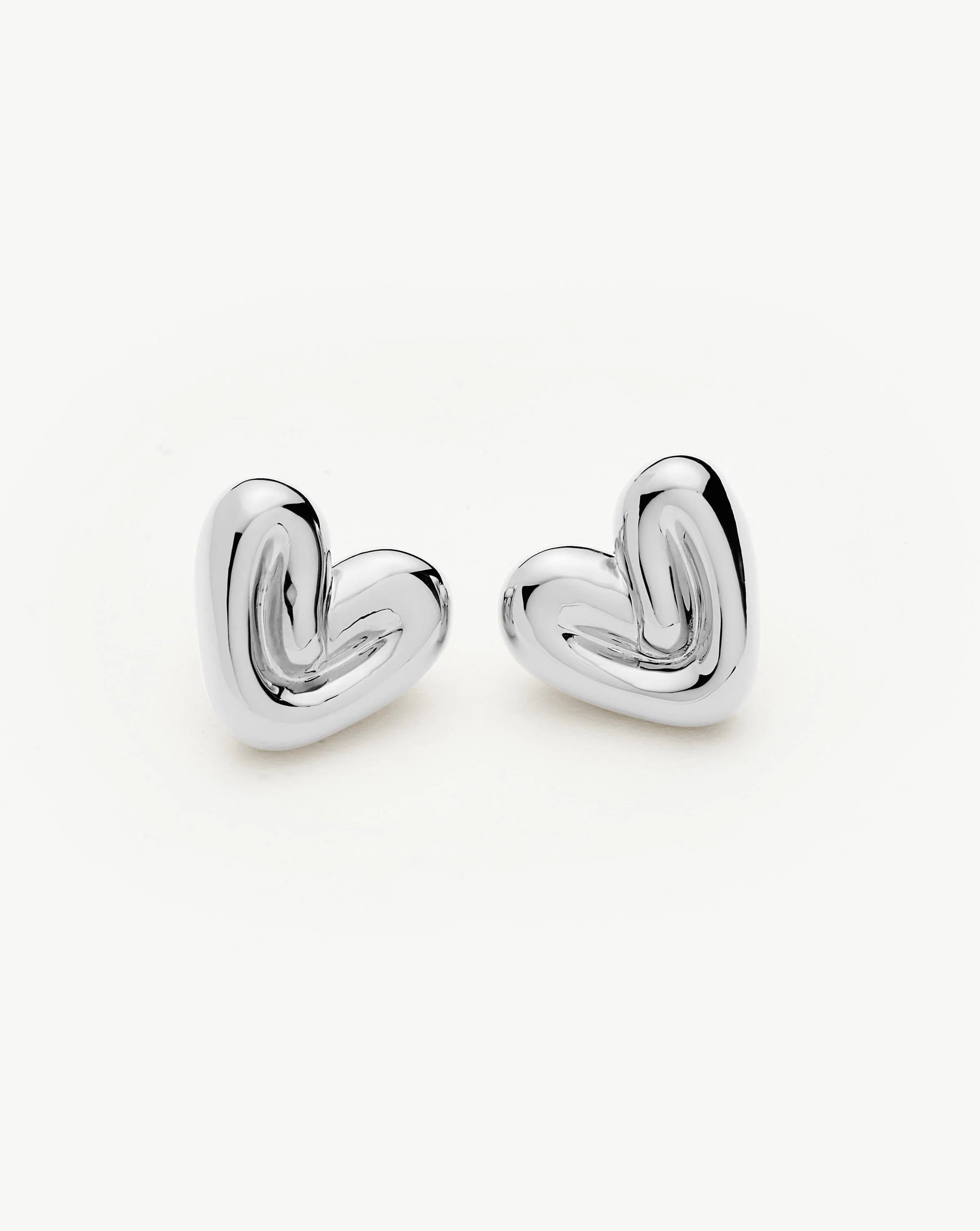 Puffy Heart Stud Earrings | Silver Plated - Image 5