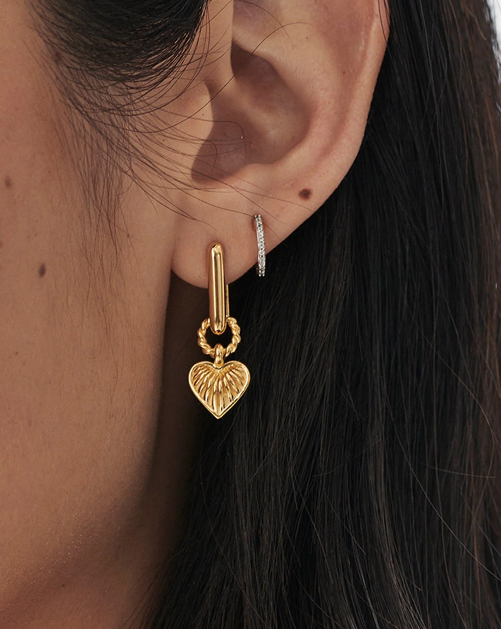 Ridge Heart Charm Earrings | 18ct Gold Vermeil - Image 2