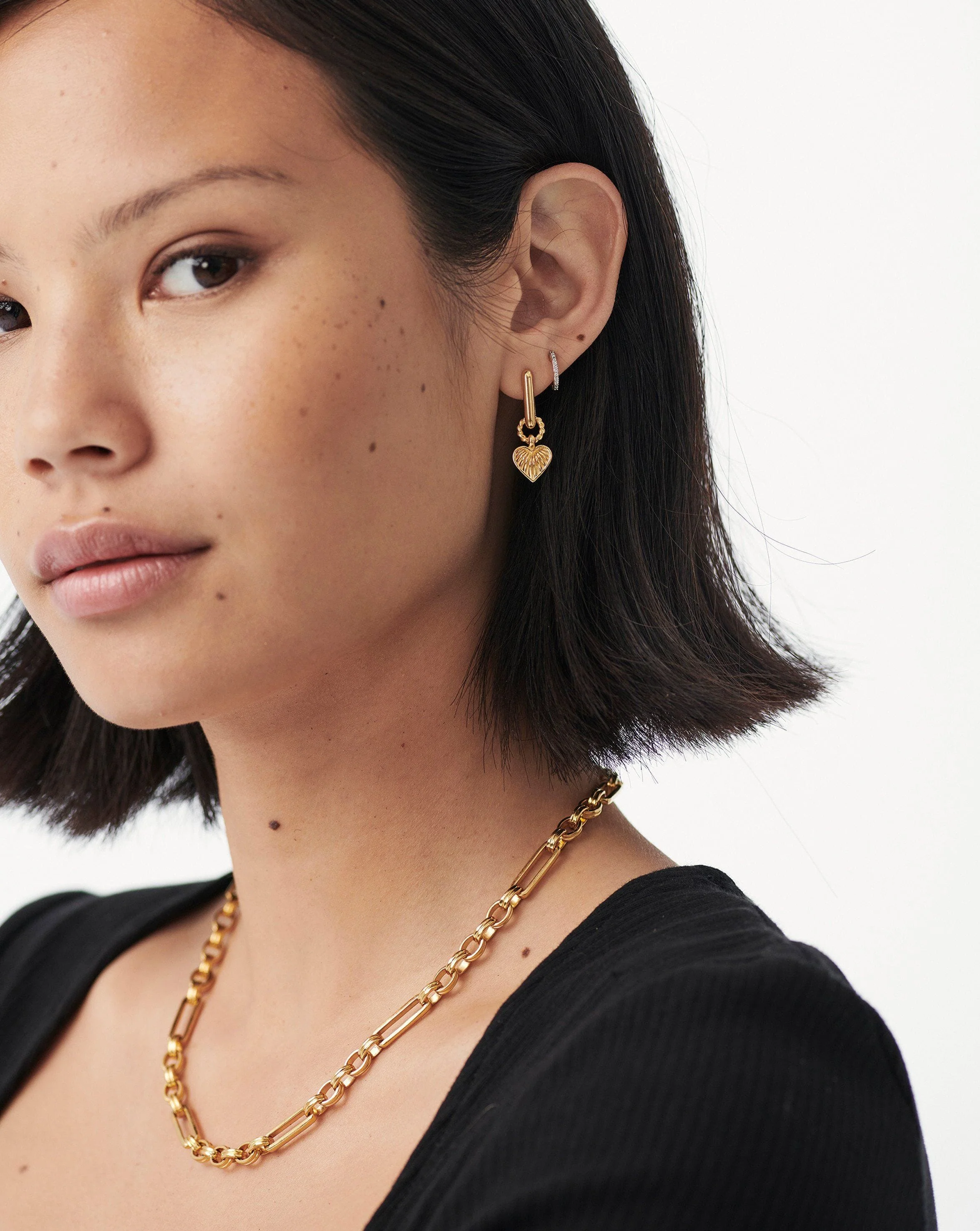Ridge Heart Charm Earrings | 18ct Gold Vermeil - Image 3