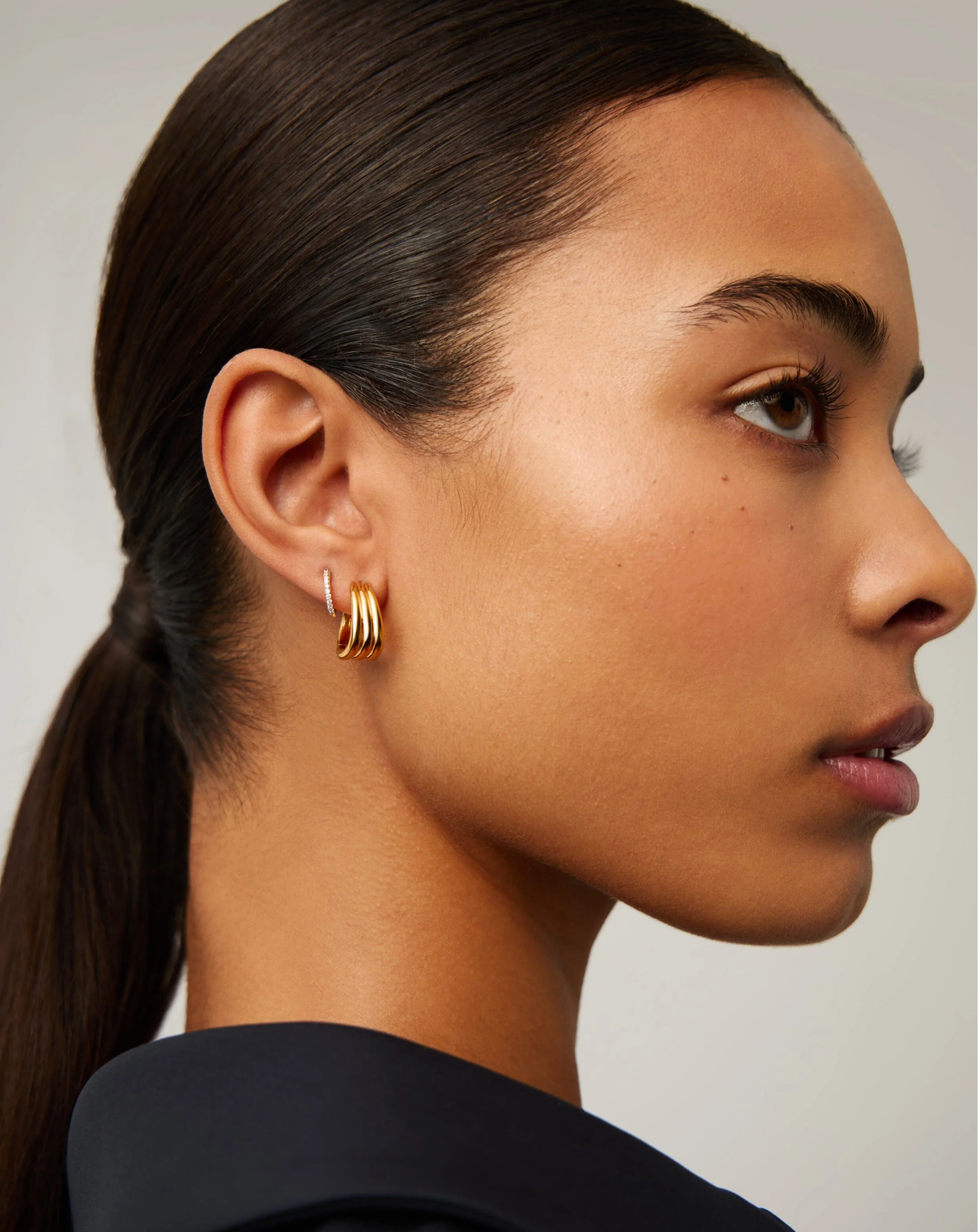 Savi Triple Ridge Hoop Earrings | 18ct Gold Vermeil - Image 3
