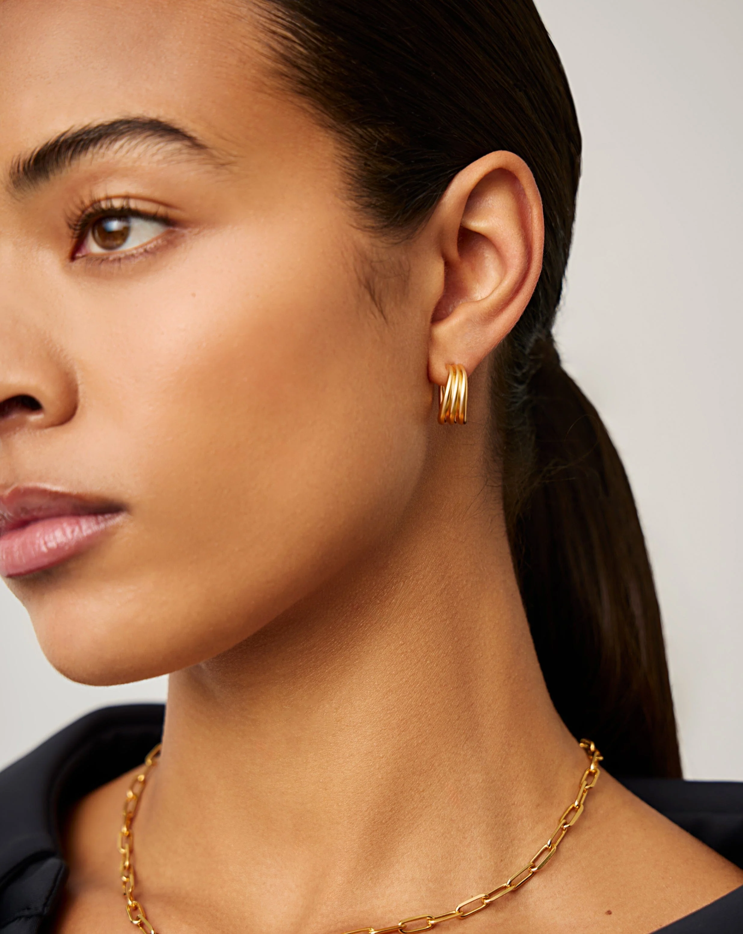 Savi Triple Ridge Hoop Earrings | 18ct Gold Vermeil - Image 6