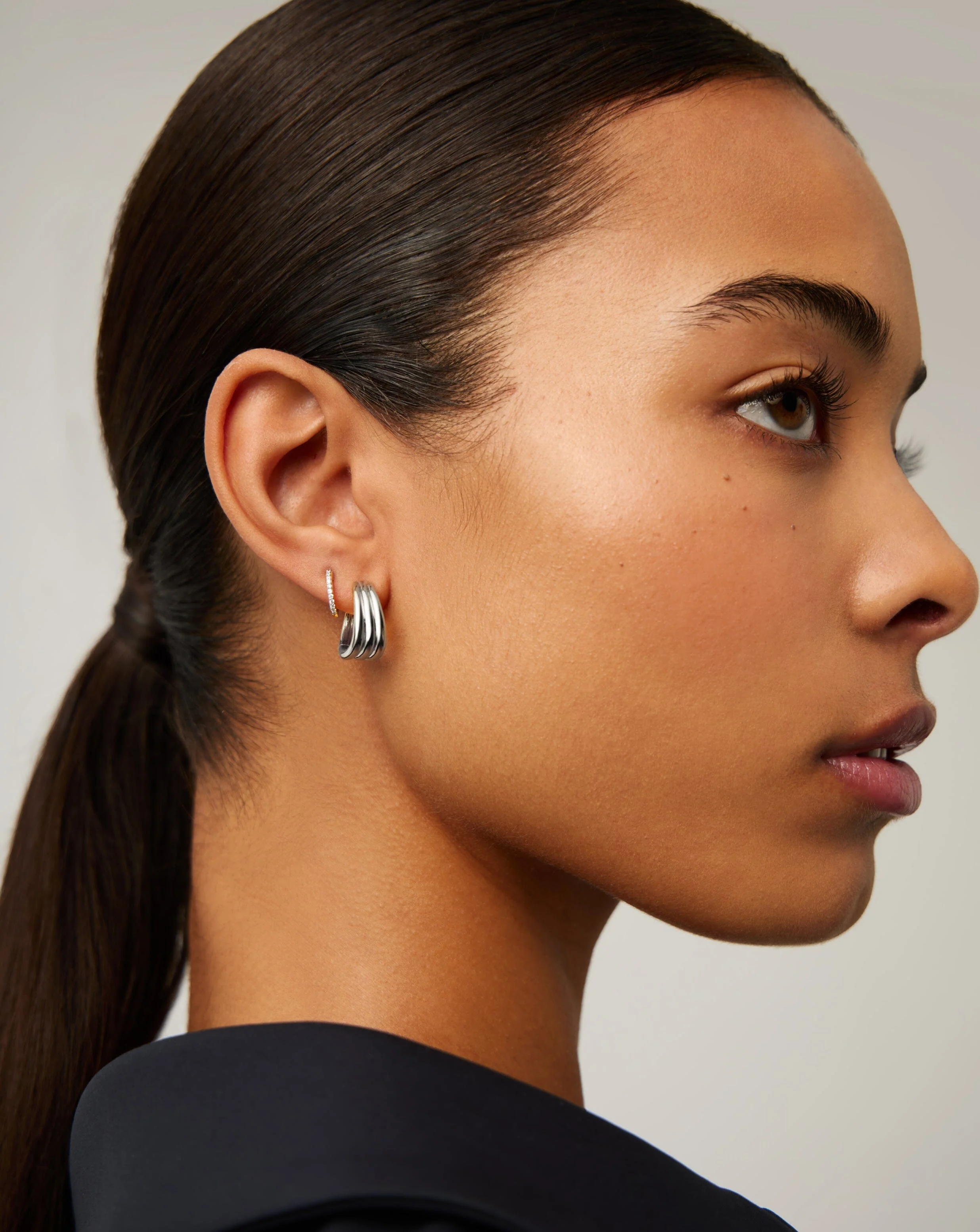 Savi Triple Ridge Hoop Earrings | Sterling Silver - Image 3