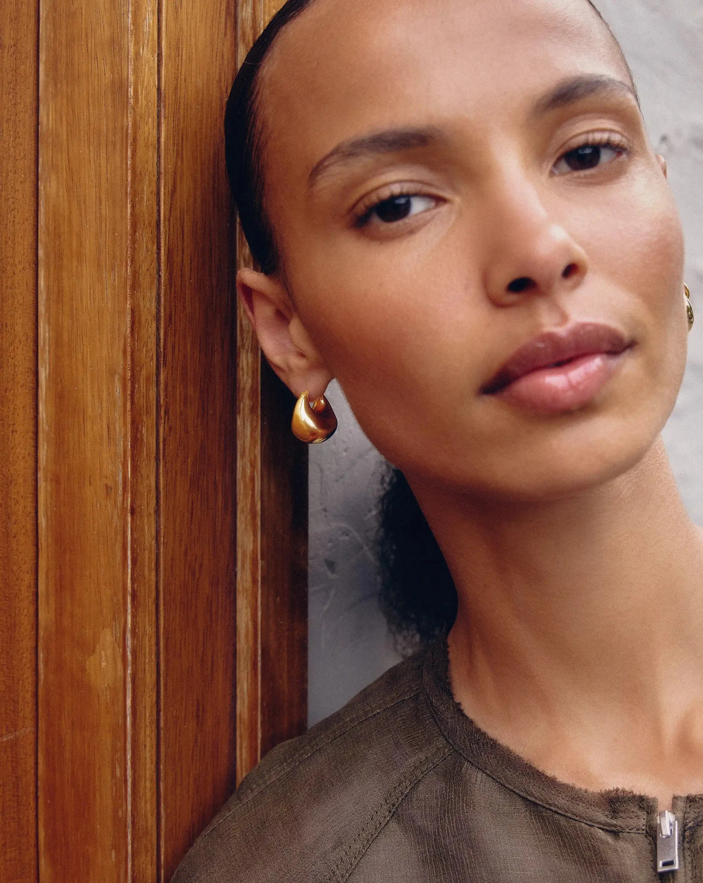 Sculptural Chubby Dome Small Hoop Earrings | 18ct Gold Plated - Image 3