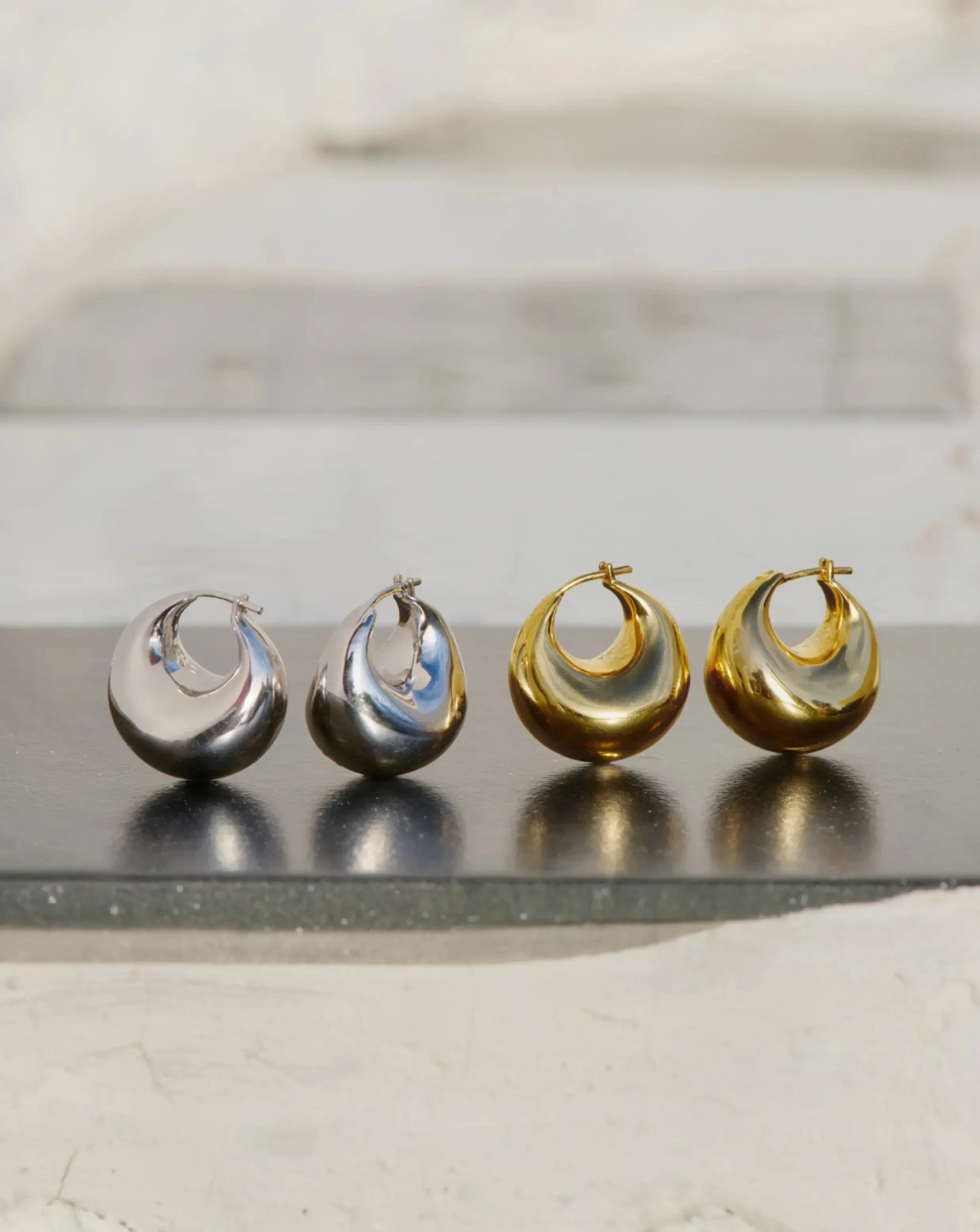 Sculptural Chubby Dome Small Hoop Earrings | 18ct Gold Plated - Image 4