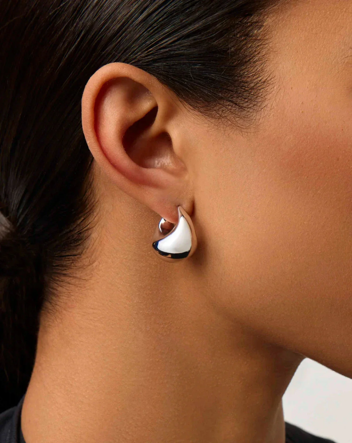 Sculptural Chubby Dome Small Hoop Earrings | Silver Plated - Image 2