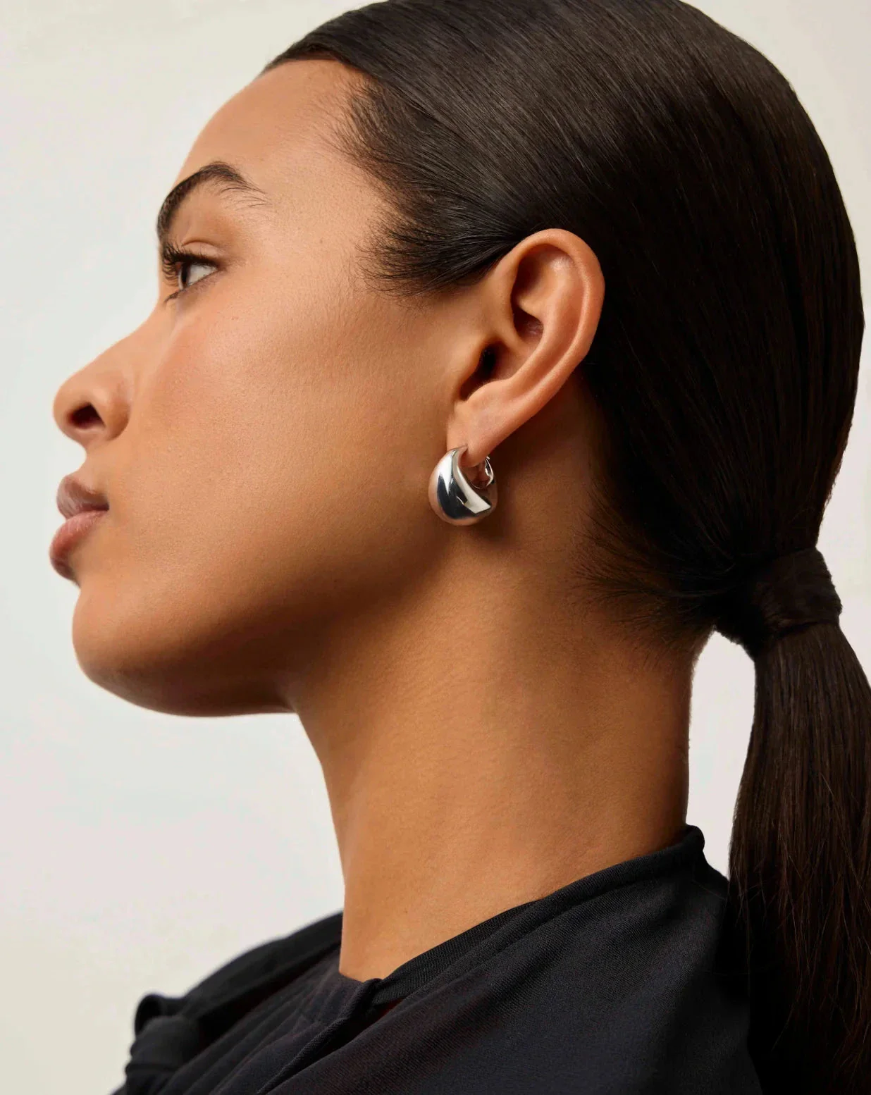 Sculptural Chubby Dome Small Hoop Earrings | Silver Plated - Image 3