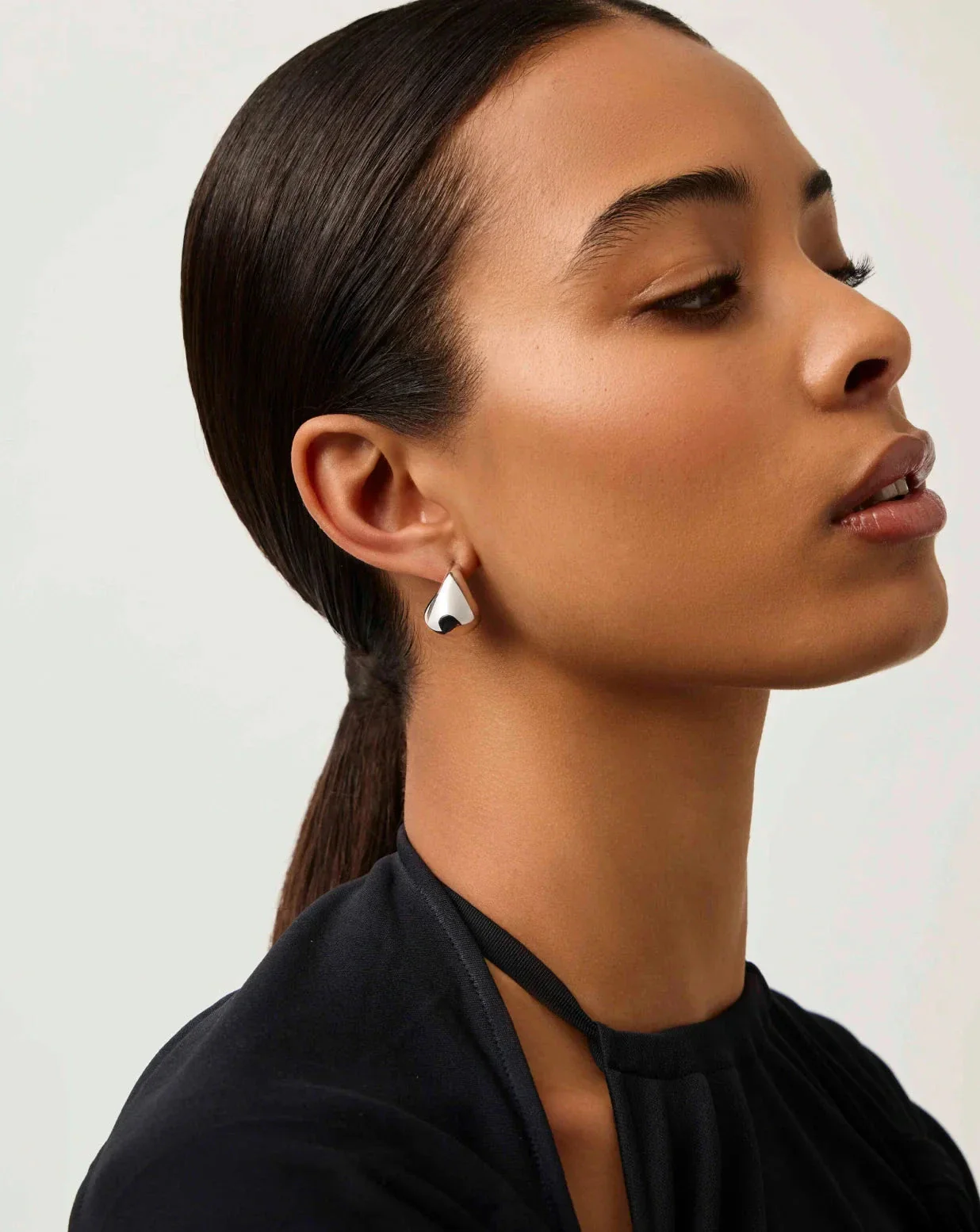 Sculptural Chubby Dome Small Hoop Earrings | Silver Plated - Image 6