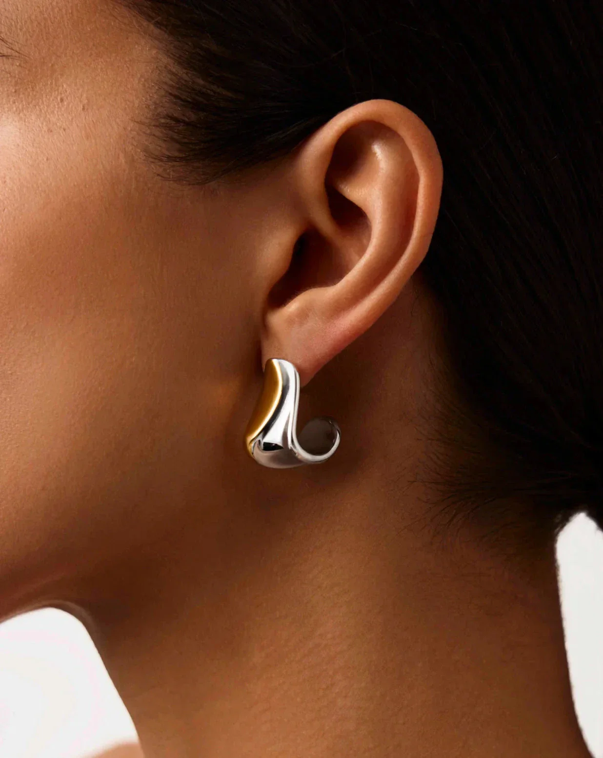 Sculptural Molten Medium Hoop Earrings | Mixed Metal - Image 3