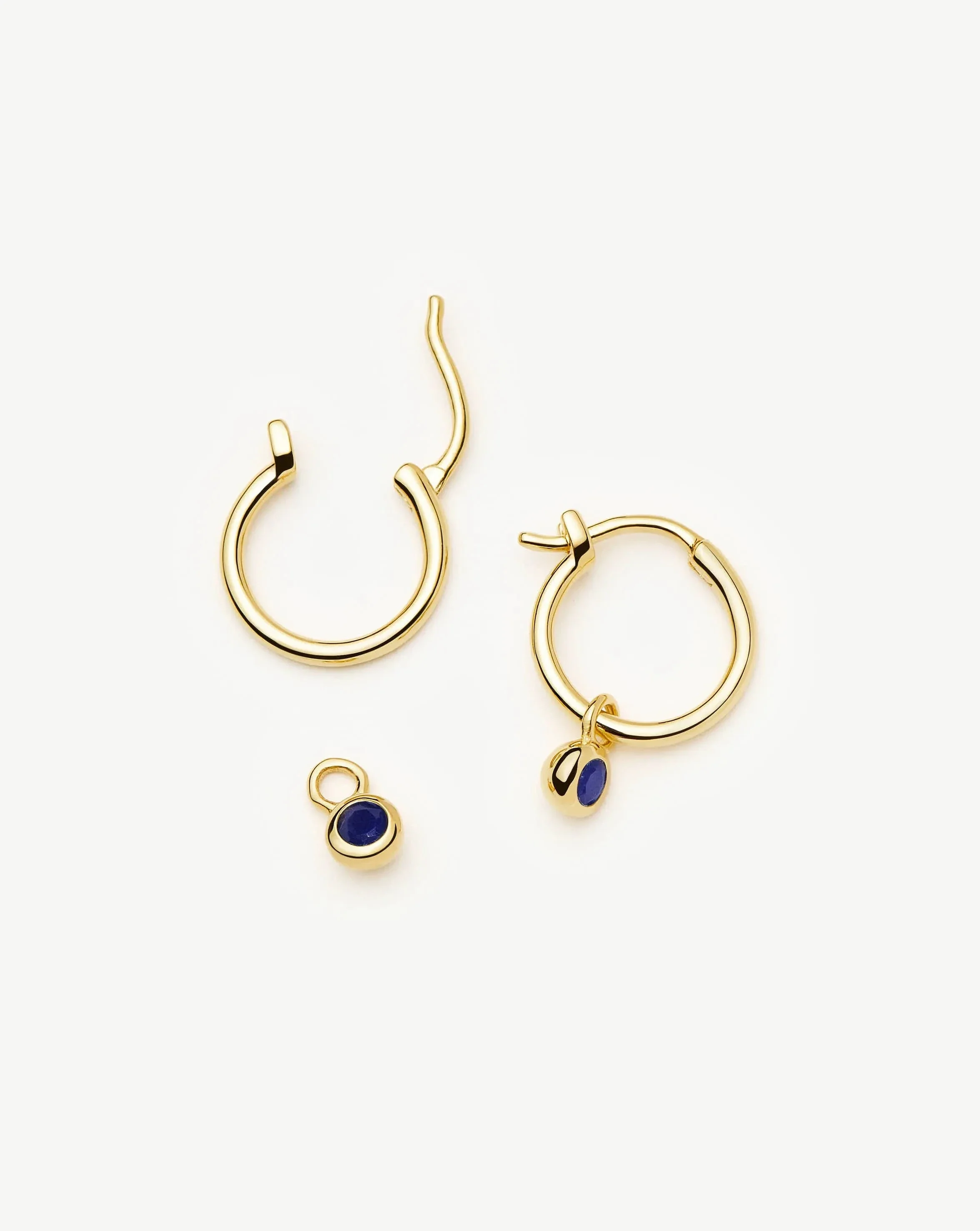 September Birthstone Mini Charm Hoop Earrings | 18ct Gold Vermeil/Lapis