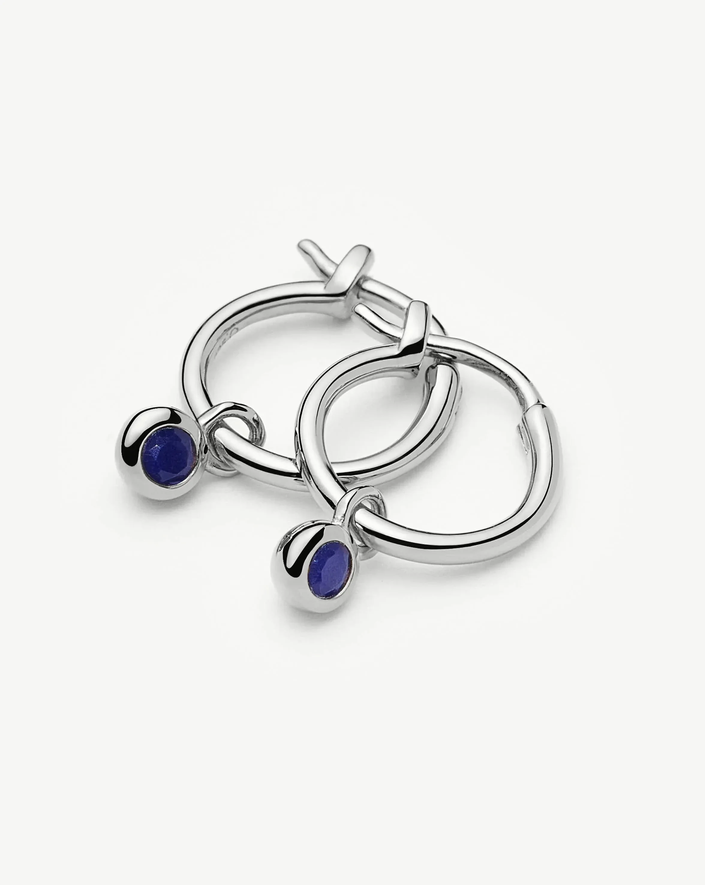 September Birthstone Mini Charm Hoop Earrings | Sterling Silver/Lapis - Image 4