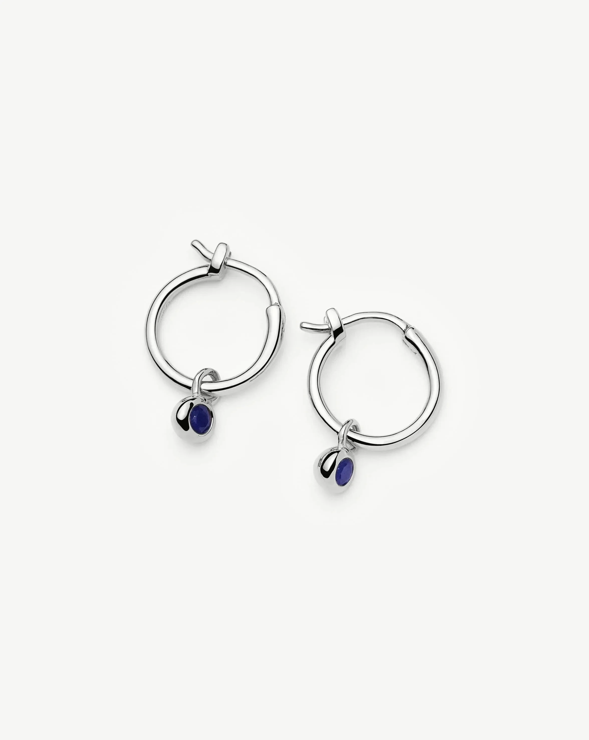 September Birthstone Mini Charm Hoop Earrings | Sterling Silver/Lapis - Image 5