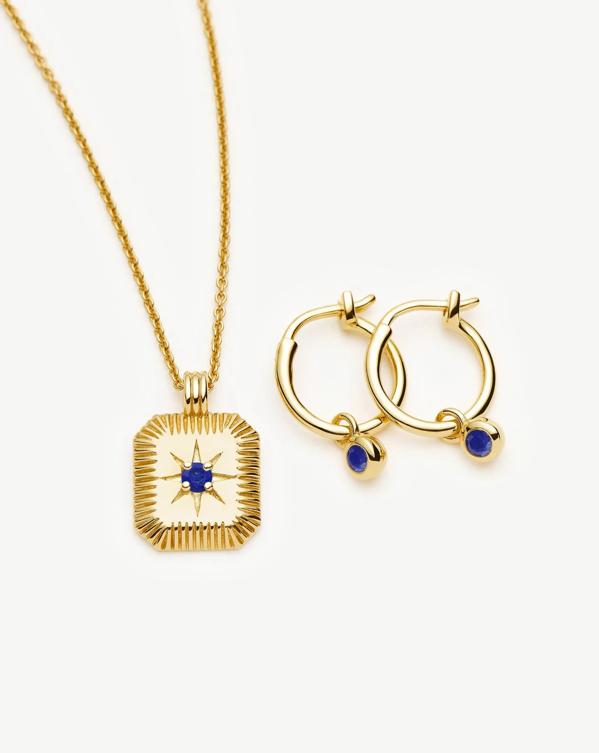September Birthstone Necklace & Charm Earrings Set | 18ct Gold Vermeil/Lapis