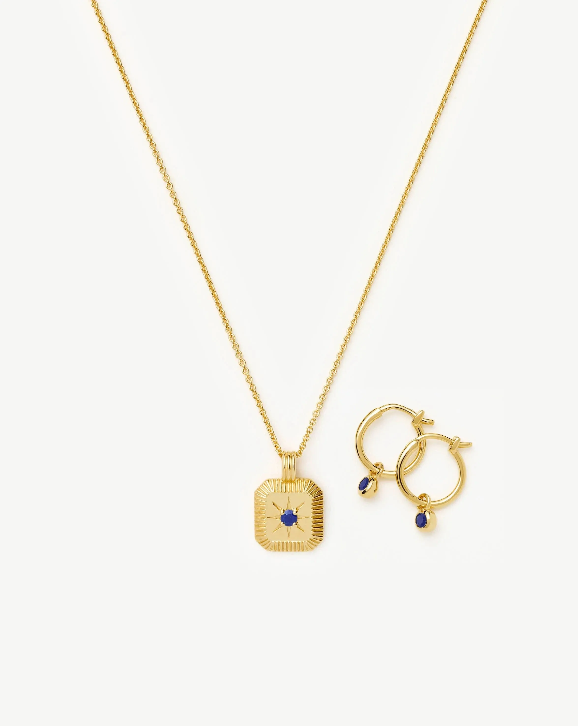 September Birthstone Necklace & Charm Earrings Set | 18ct Gold Vermeil/Lapis - Image 4