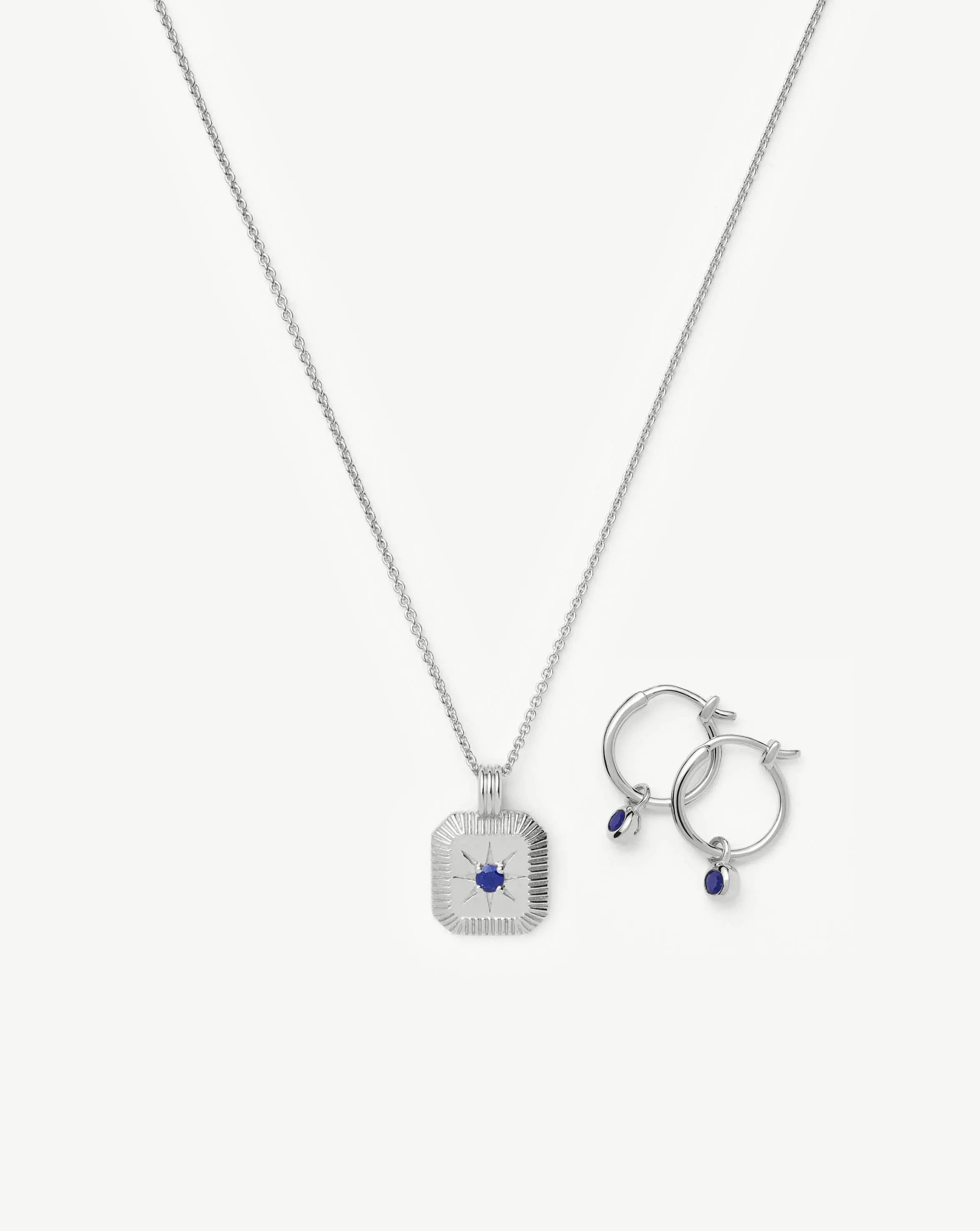 September Birthstone Necklace & Charm Earrings Set | Sterling Silver/Lapis - Image 4