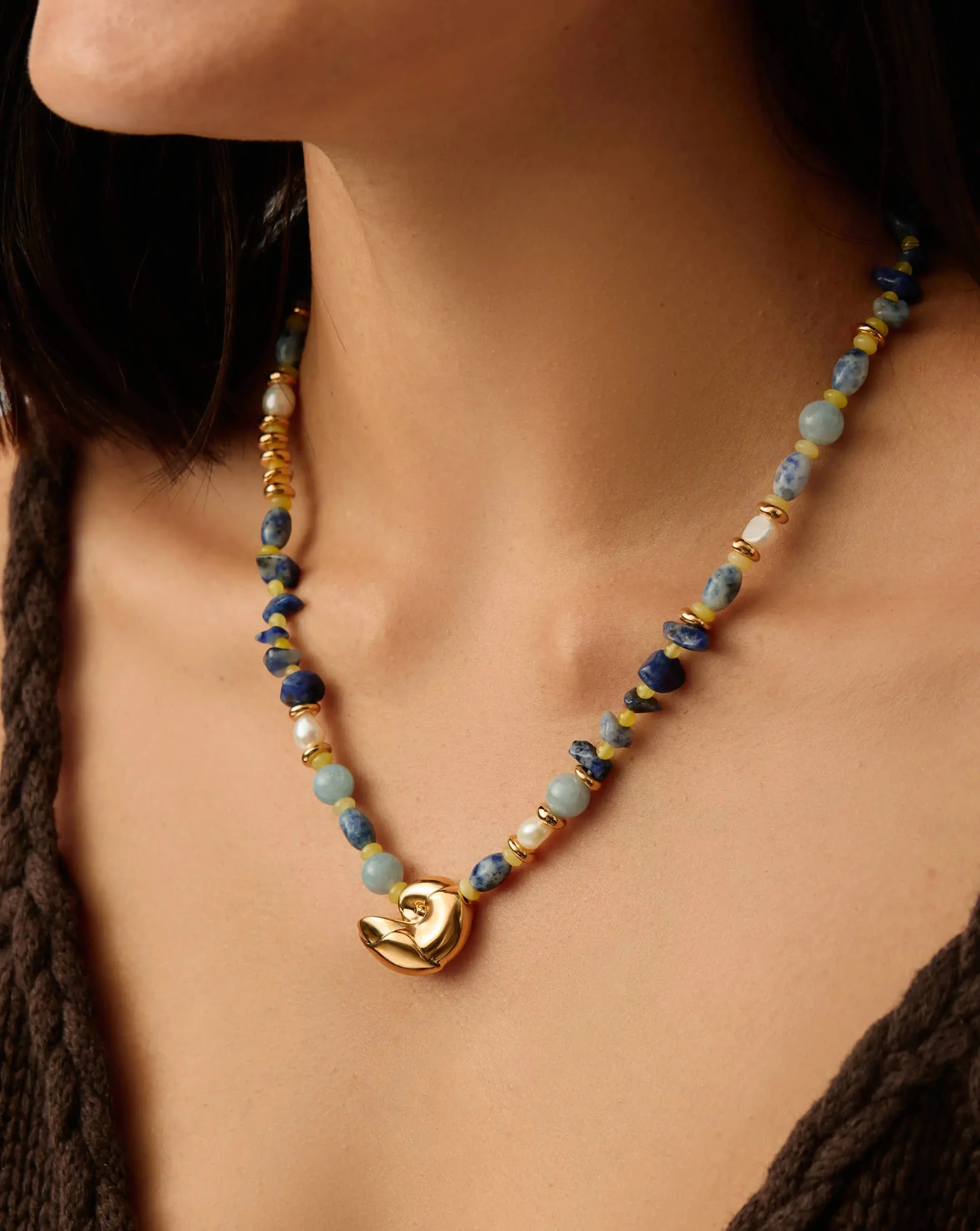 Shell Statement Multi Beaded Necklace | 18ct Gold Plated/Multi Gemstone - Image 6