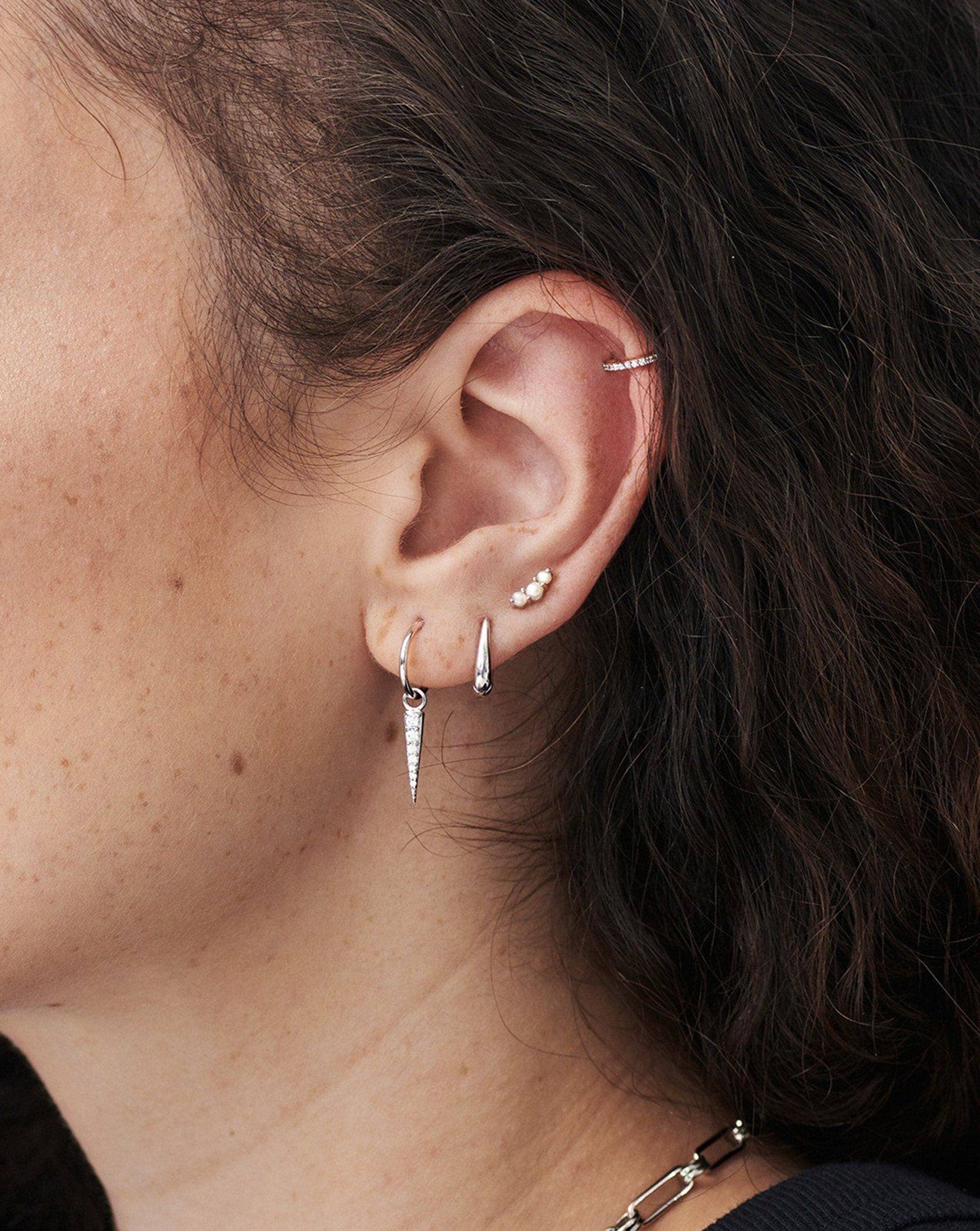 Small Pave Spike Charm Hoop Earrings - Image 3