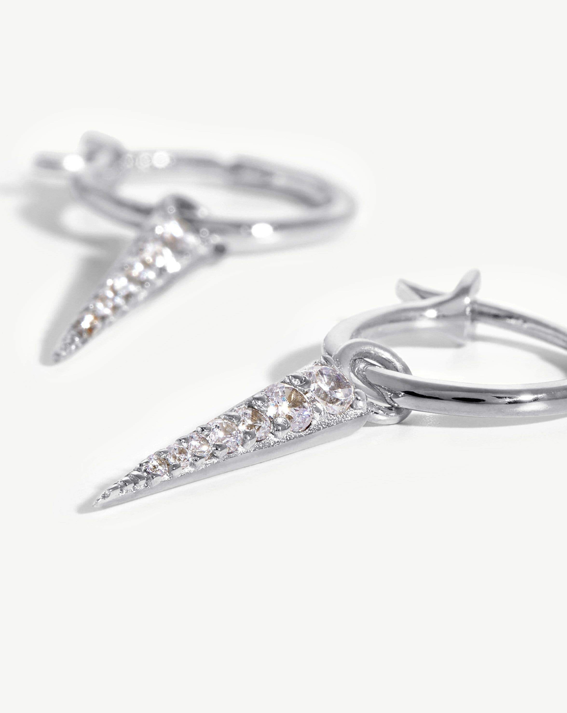 Small Pave Spike Charm Hoop Earrings - Image 4