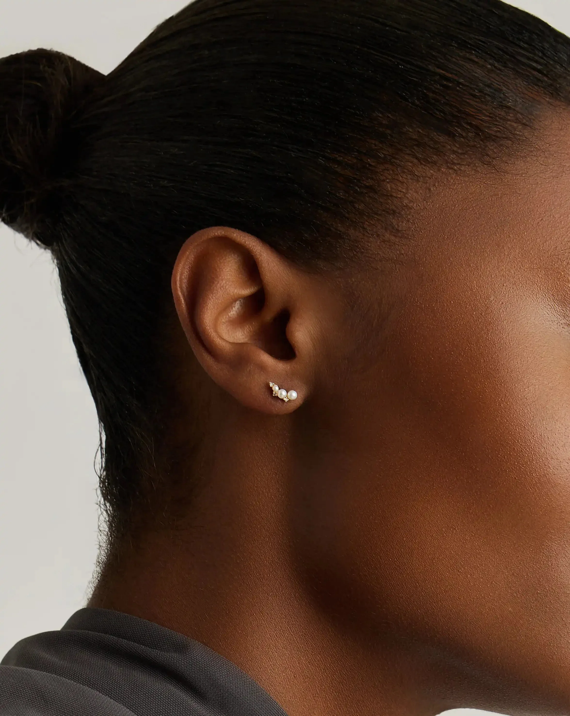 Solid Gold Diamond & Pearl Mini Climber Stud Earrings | 14ct Solid Gold/Pearl - Image 5