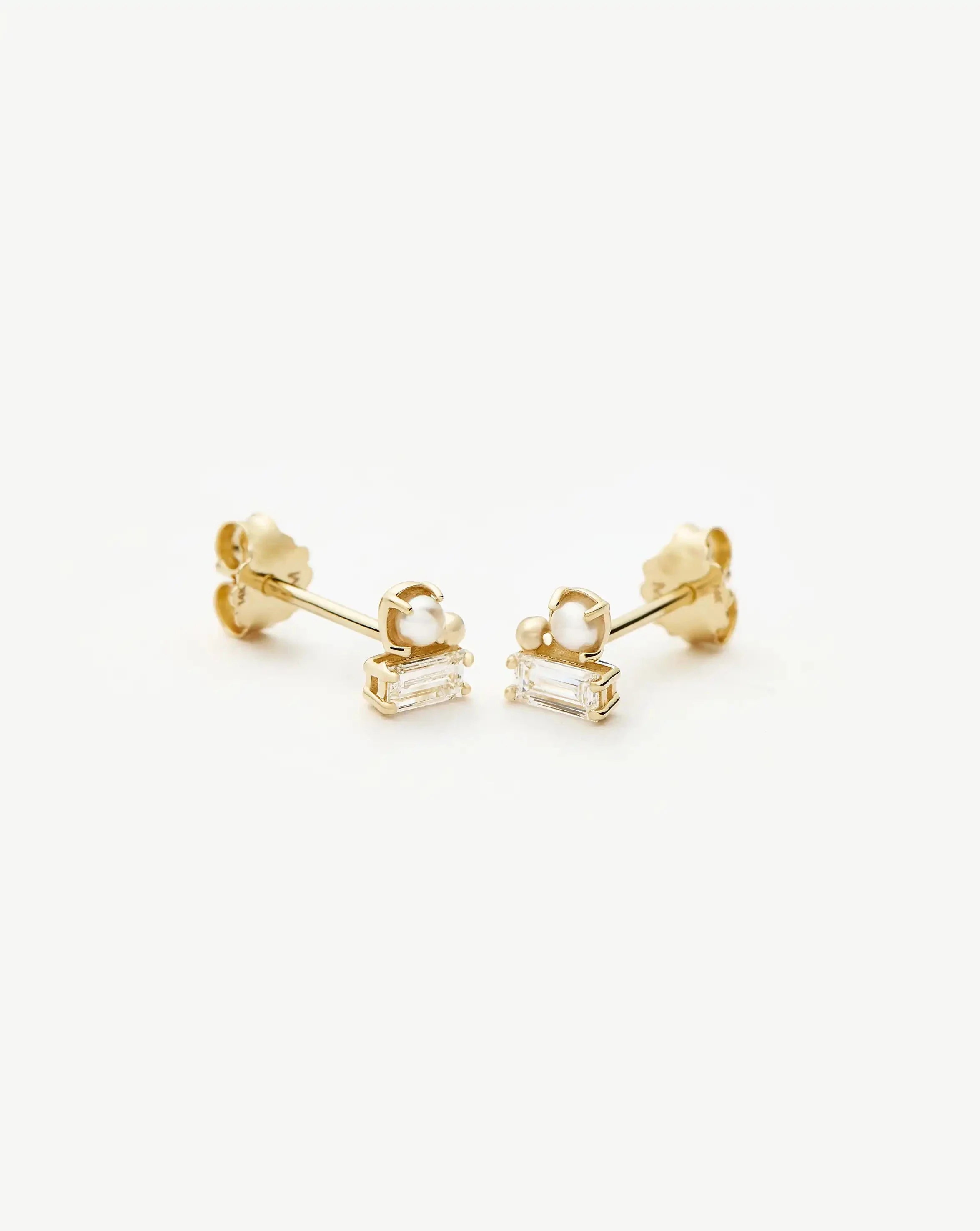 Solid Gold Diamond Pearl Stud Earrings | 14ct Solid Gold/Pearl - Image 4