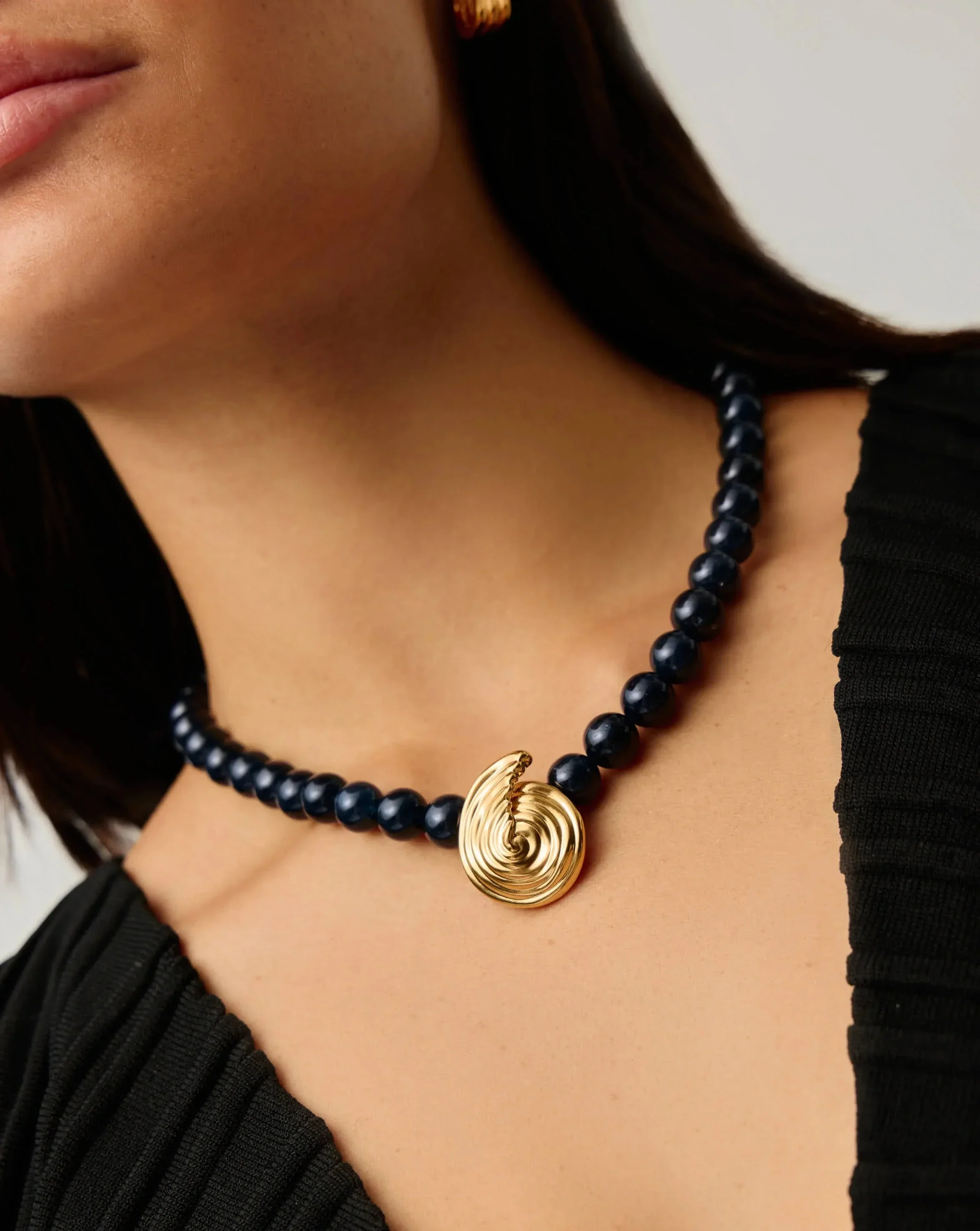 Spiral Gemstone Beaded Pendant Necklace | 18ct Gold Plated/Dark Blue Crystal Quartz - Image 2
