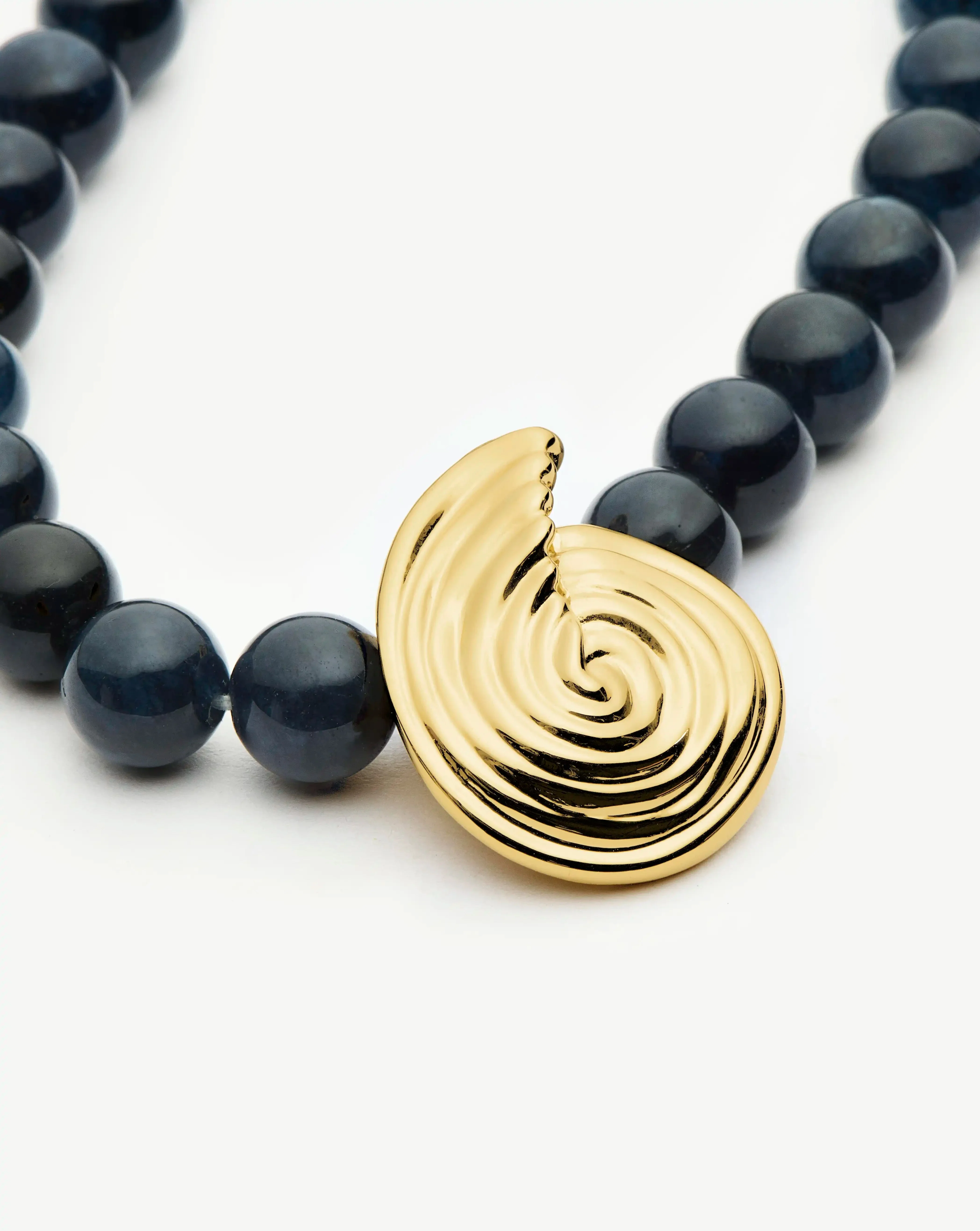 Spiral Gemstone Beaded Pendant Necklace | 18ct Gold Plated/Dark Blue Crystal Quartz - Image 4