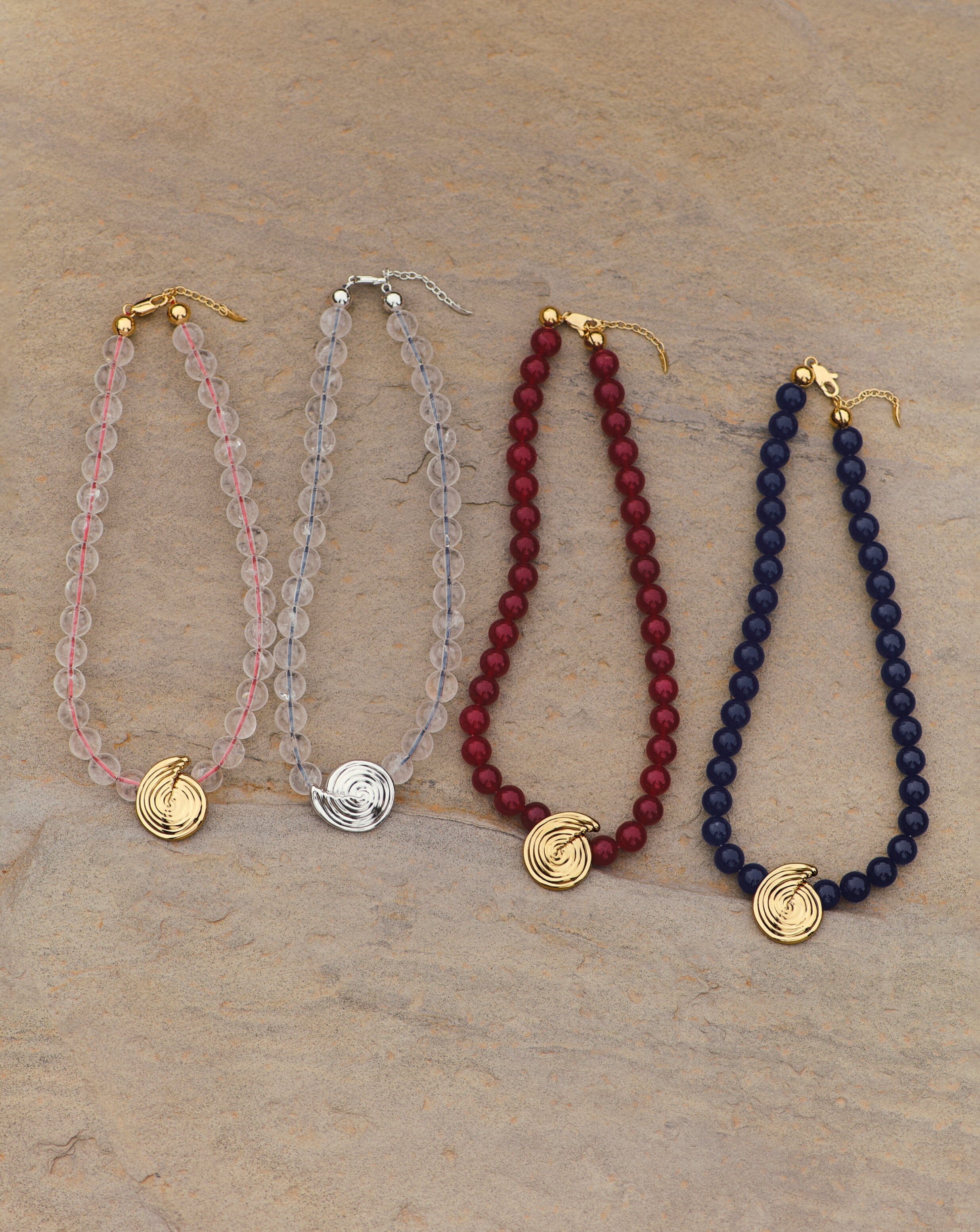 Spiral Gemstone Beaded Pendant Necklace | 18ct Gold Plated/Dark Cherry Crystal Quartz - Image 6