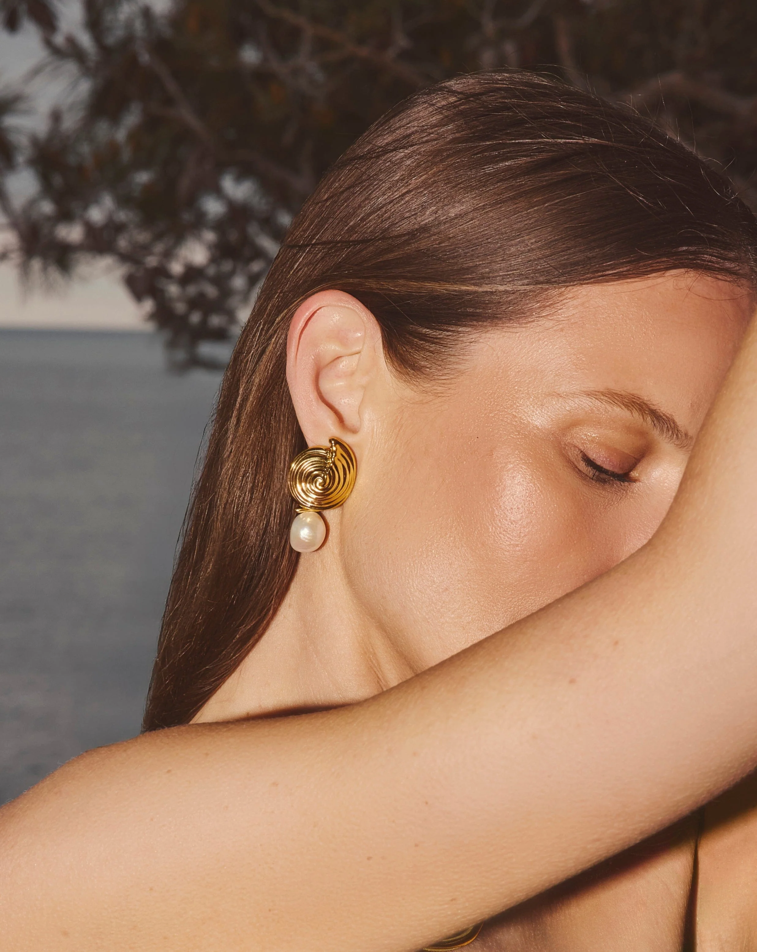 Spiral Detachable Pearl Drop Earrings | 18ct Gold Plated - Image 2