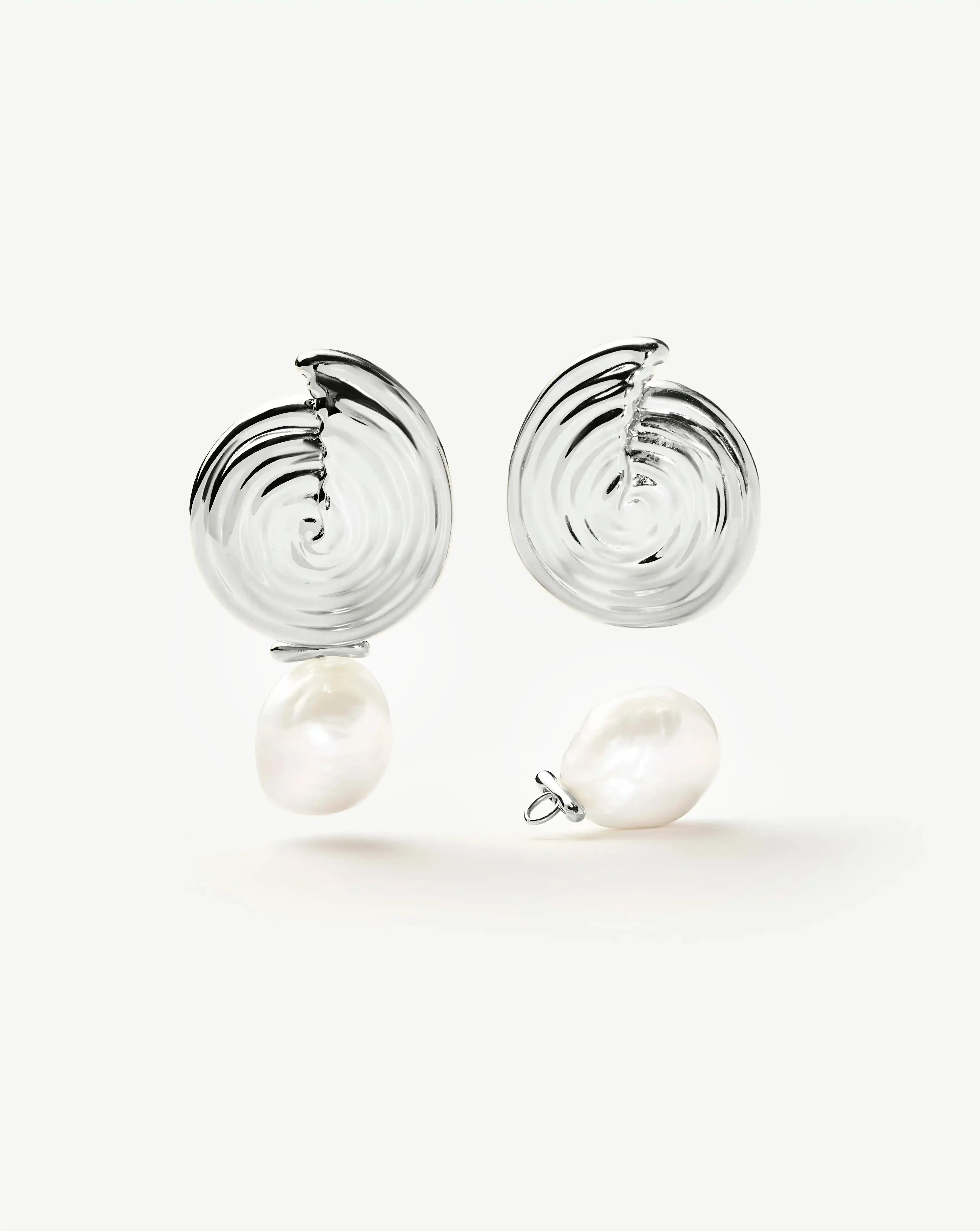 Spiral Detachable Pearl Drop Earrings | Silver Plated - Image 4