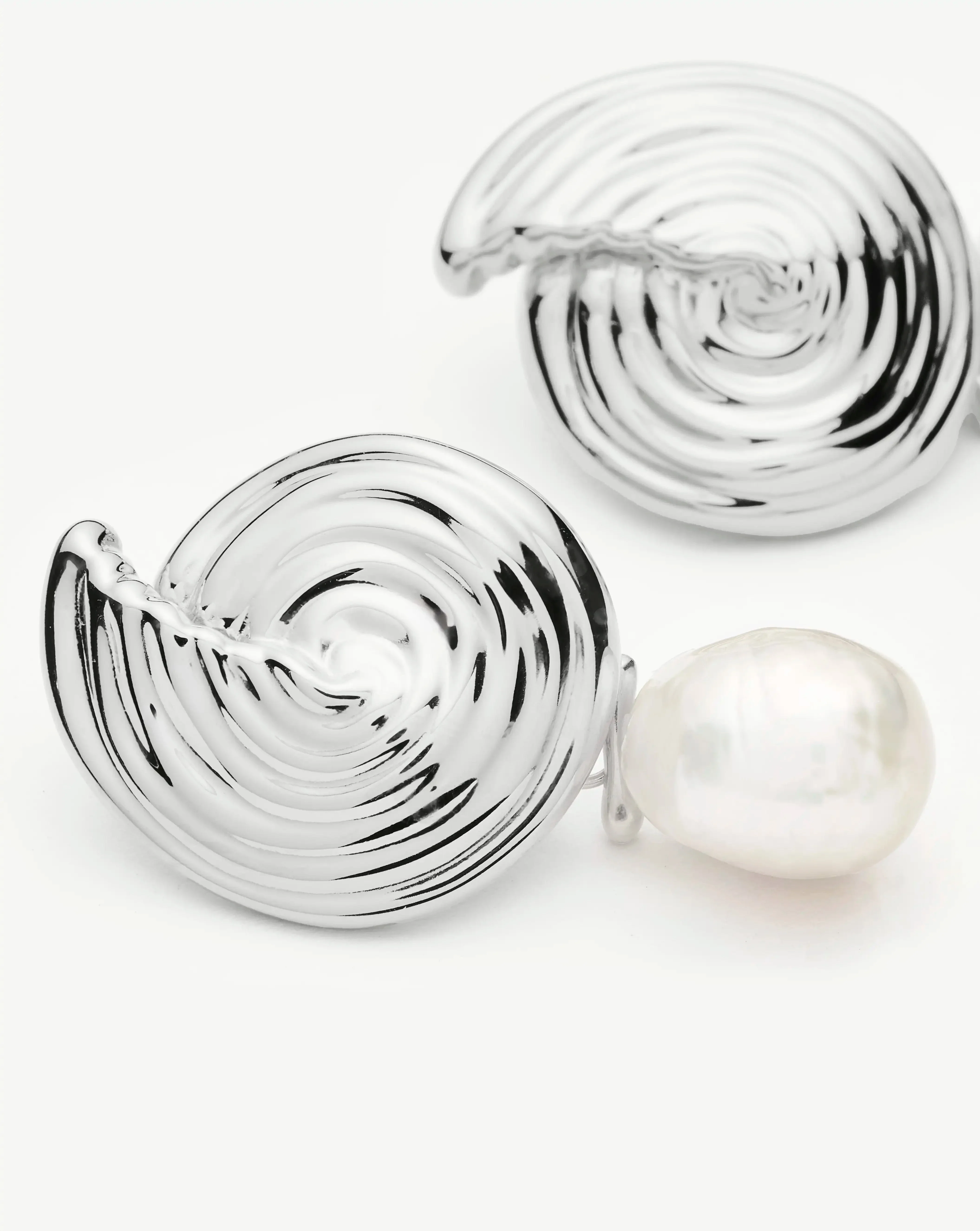 Spiral Detachable Pearl Drop Earrings | Silver Plated - Image 5