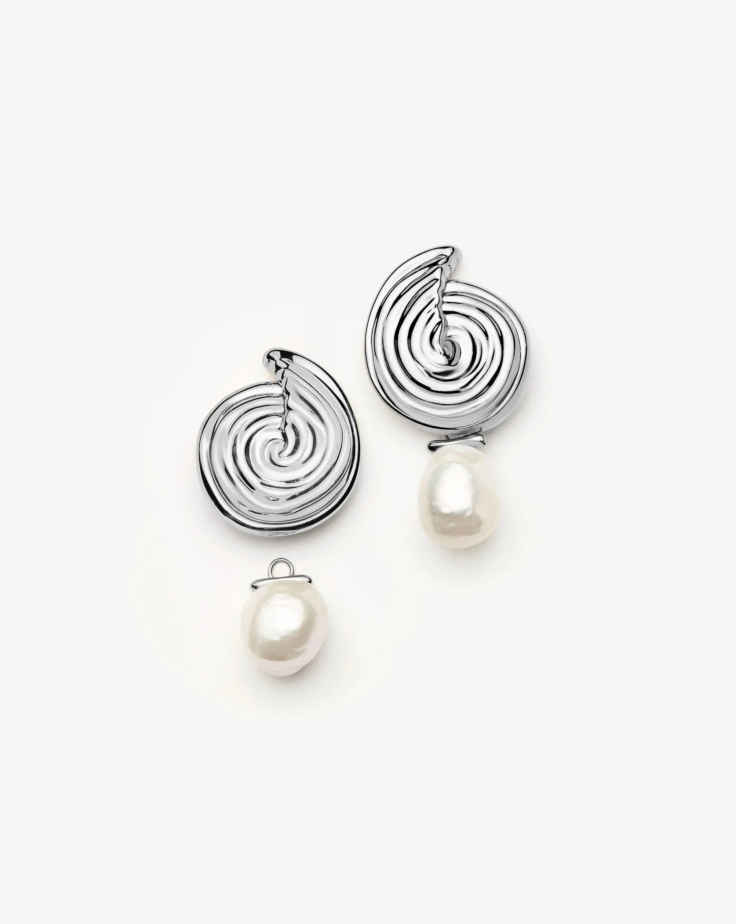 Spiral Detachable Pearl Drop Earrings | Silver Plated - Image 7