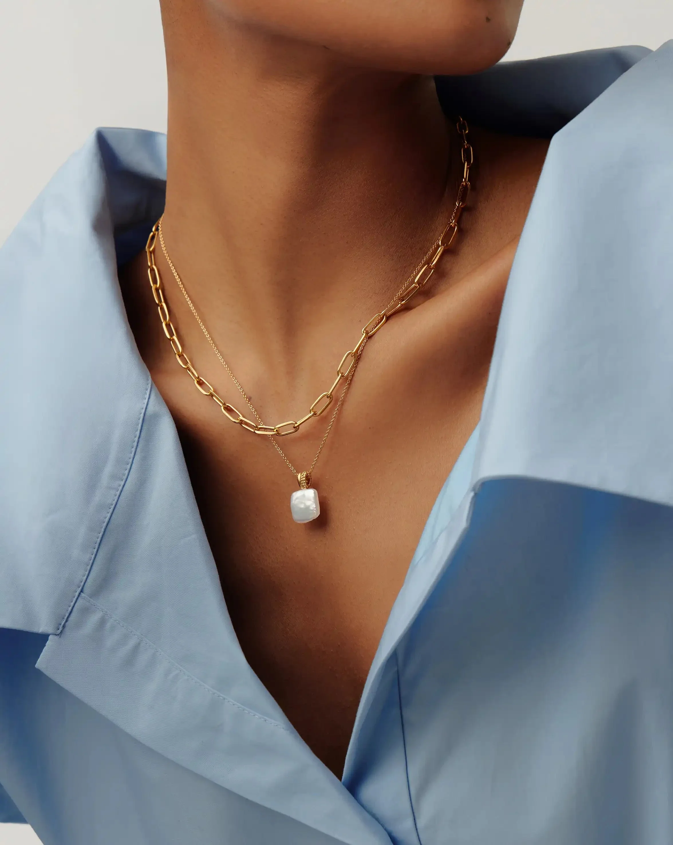 Square Pearl Baya Pendant Necklace | 18ct Gold Vermeil/Pearl - Image 2