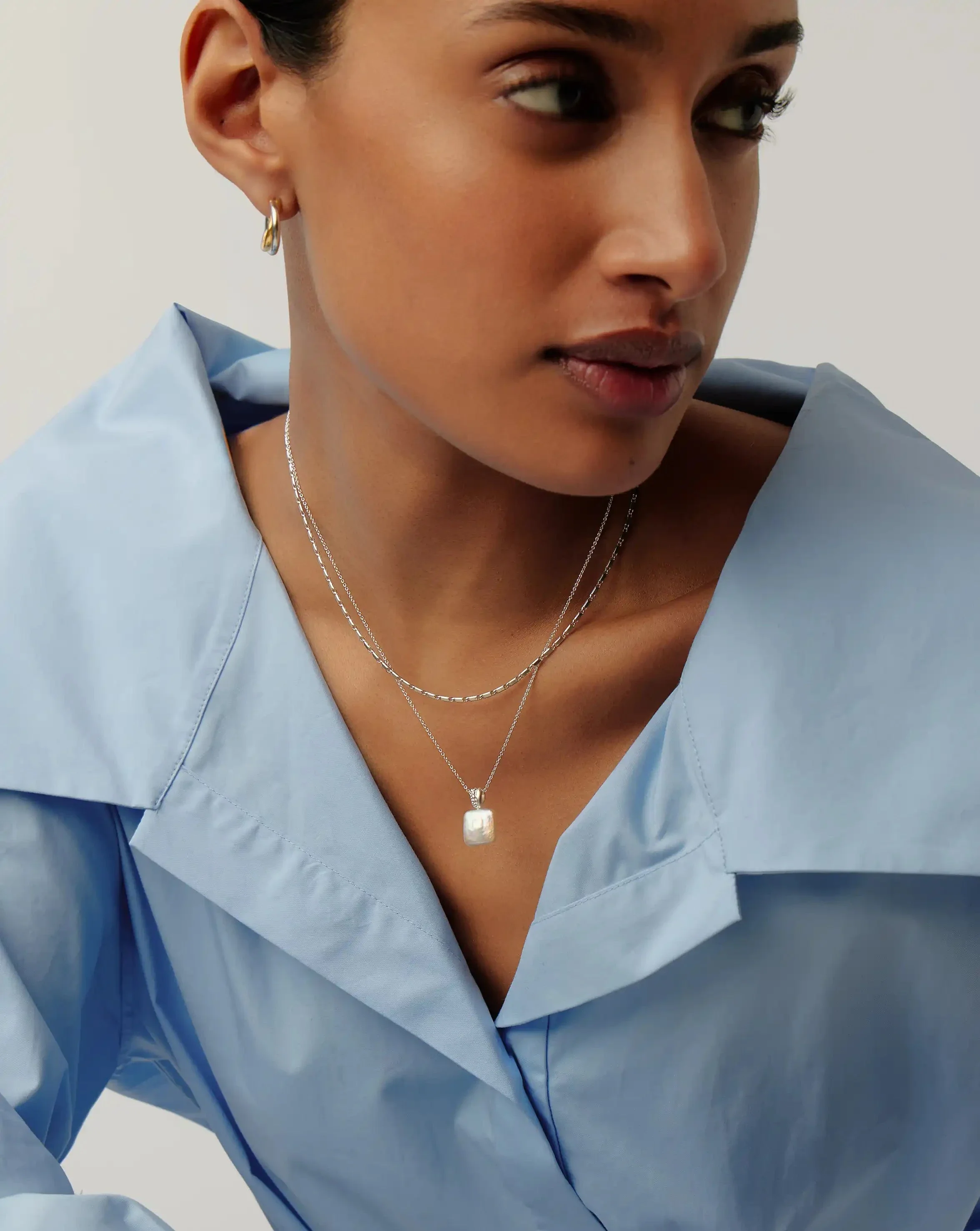 Square Pearl Baya Pendant Necklace | Sterling Silver/Pearl - Image 3