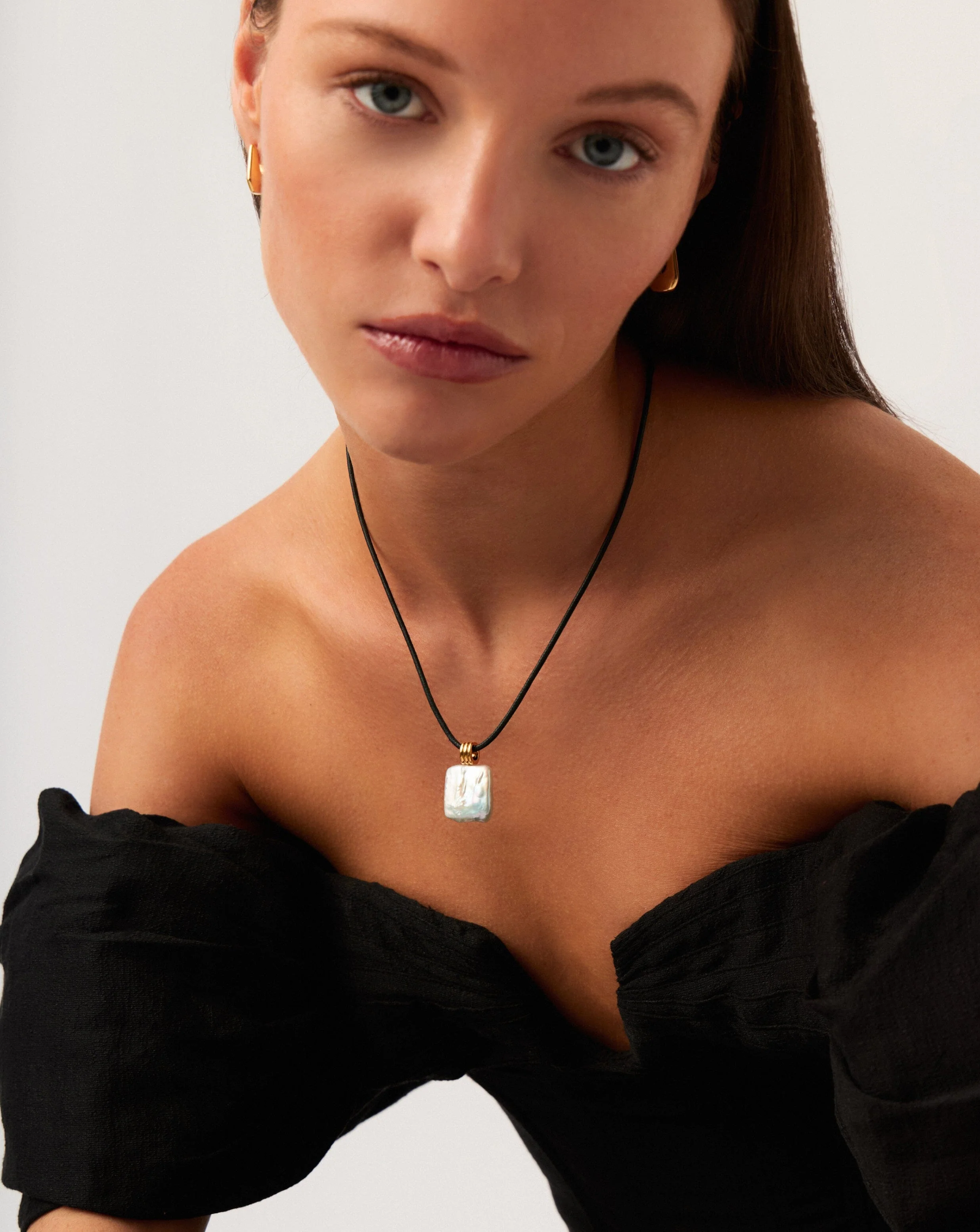 Square Pearl Pendant Cord Necklace | 18ct Gold Vermeil/Pearl - Image 2