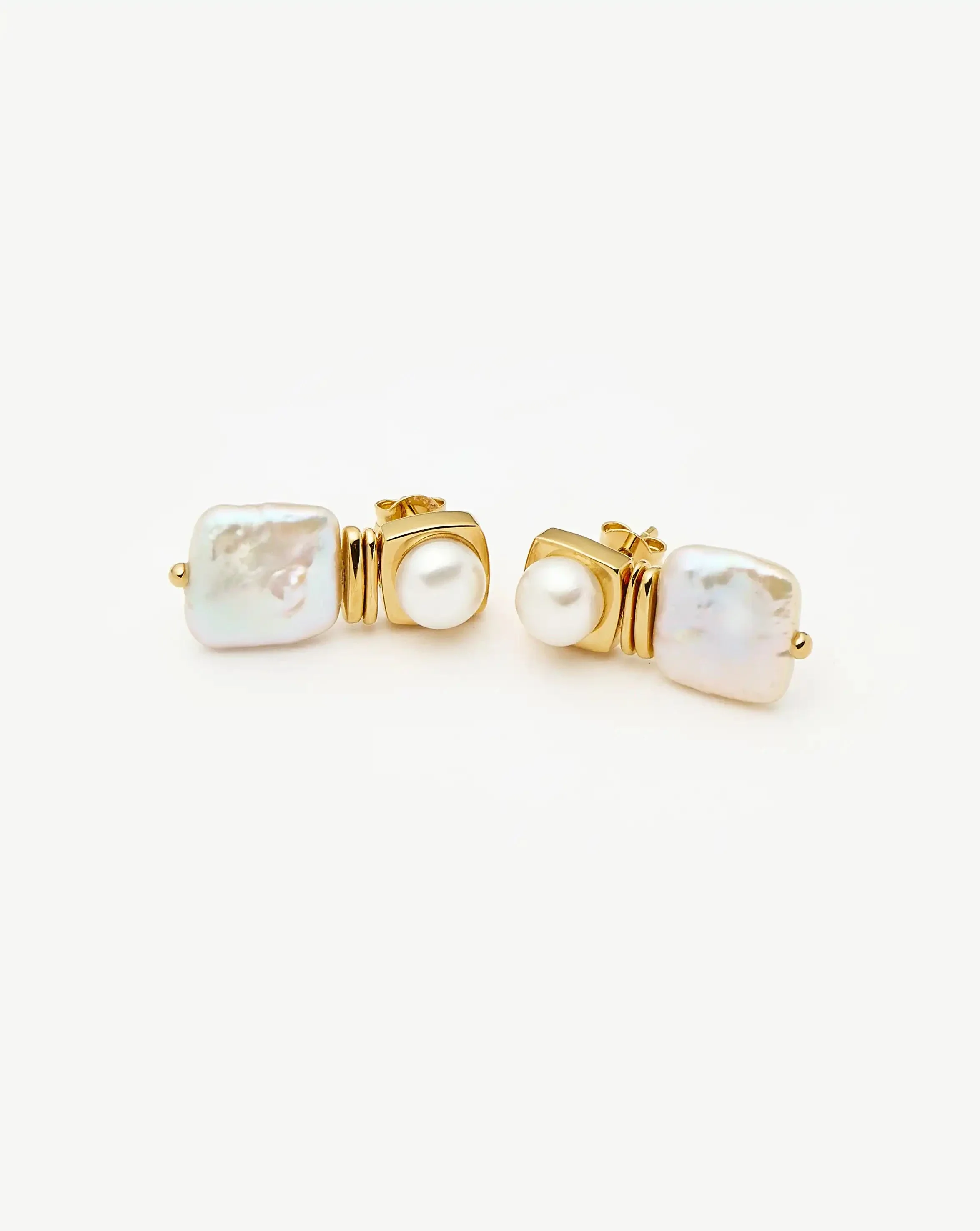 Square Pearl Small Stud Earrings | 18ct Gold Plated - Image 3