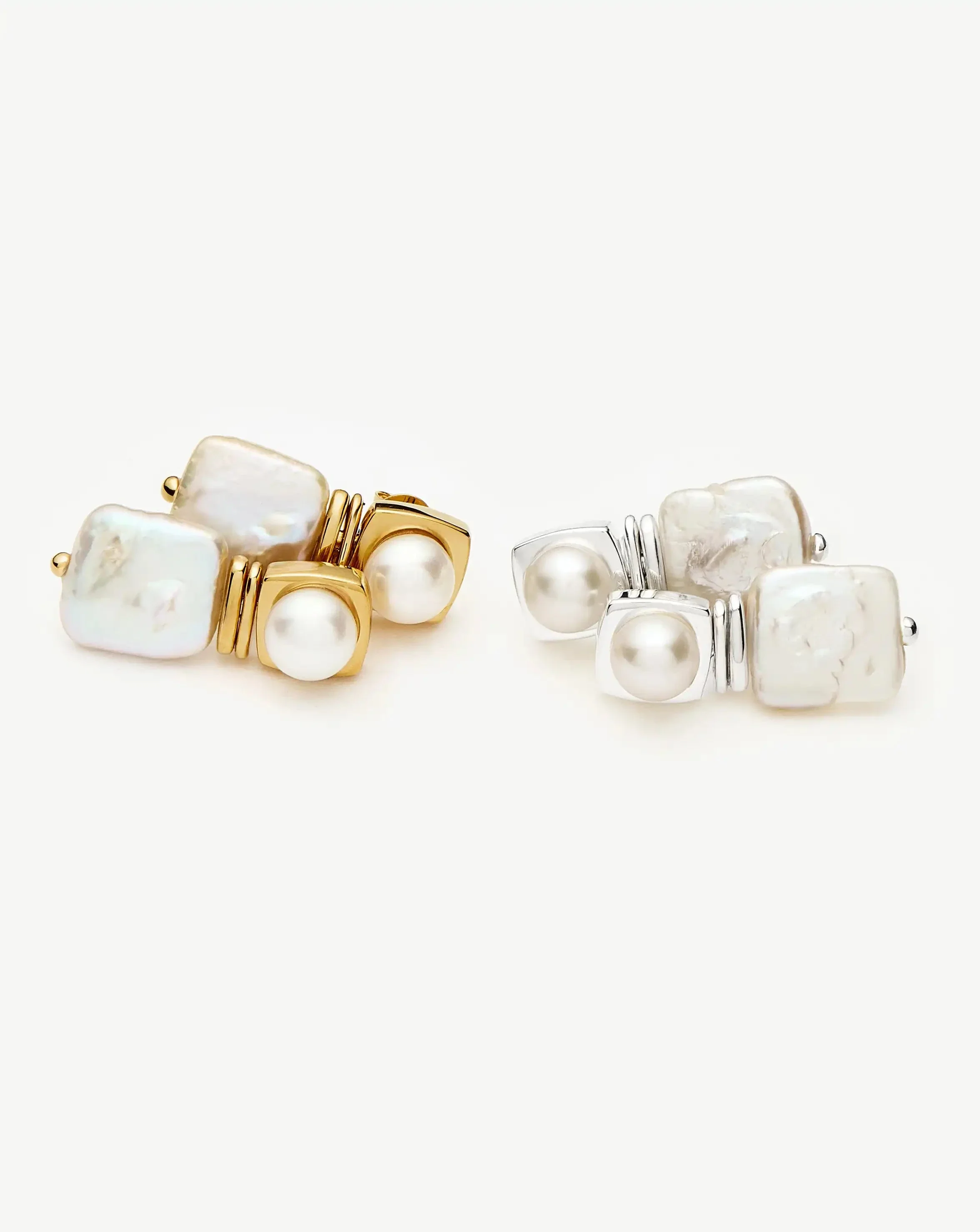 Square Pearl Small Stud Earrings | 18ct Gold Plated - Image 4