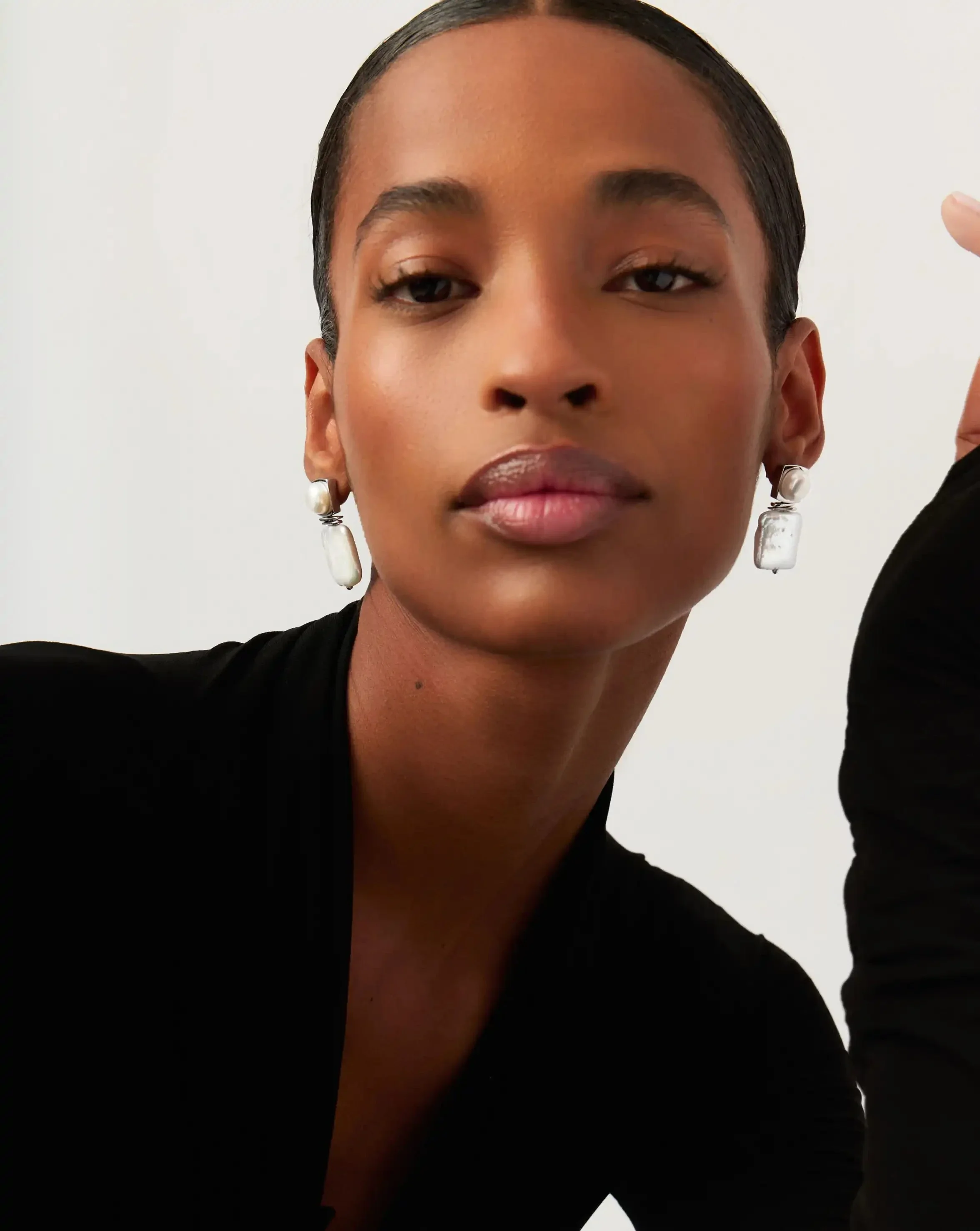 Square Pearl Statement Earrings | Silver Plated/Pearl - Image 2