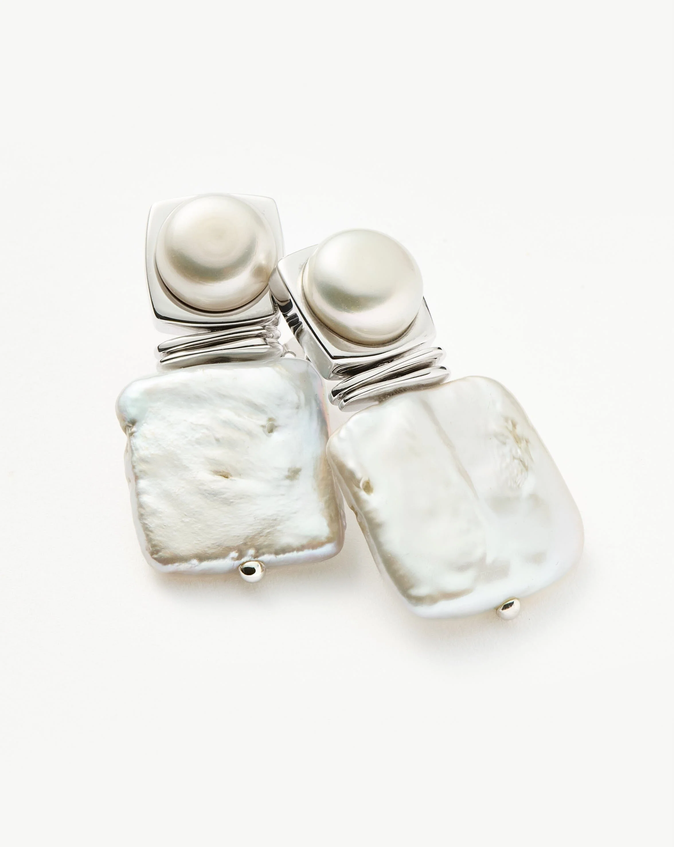 Square Pearl Statement Earrings | Silver Plated/Pearl - Image 4
