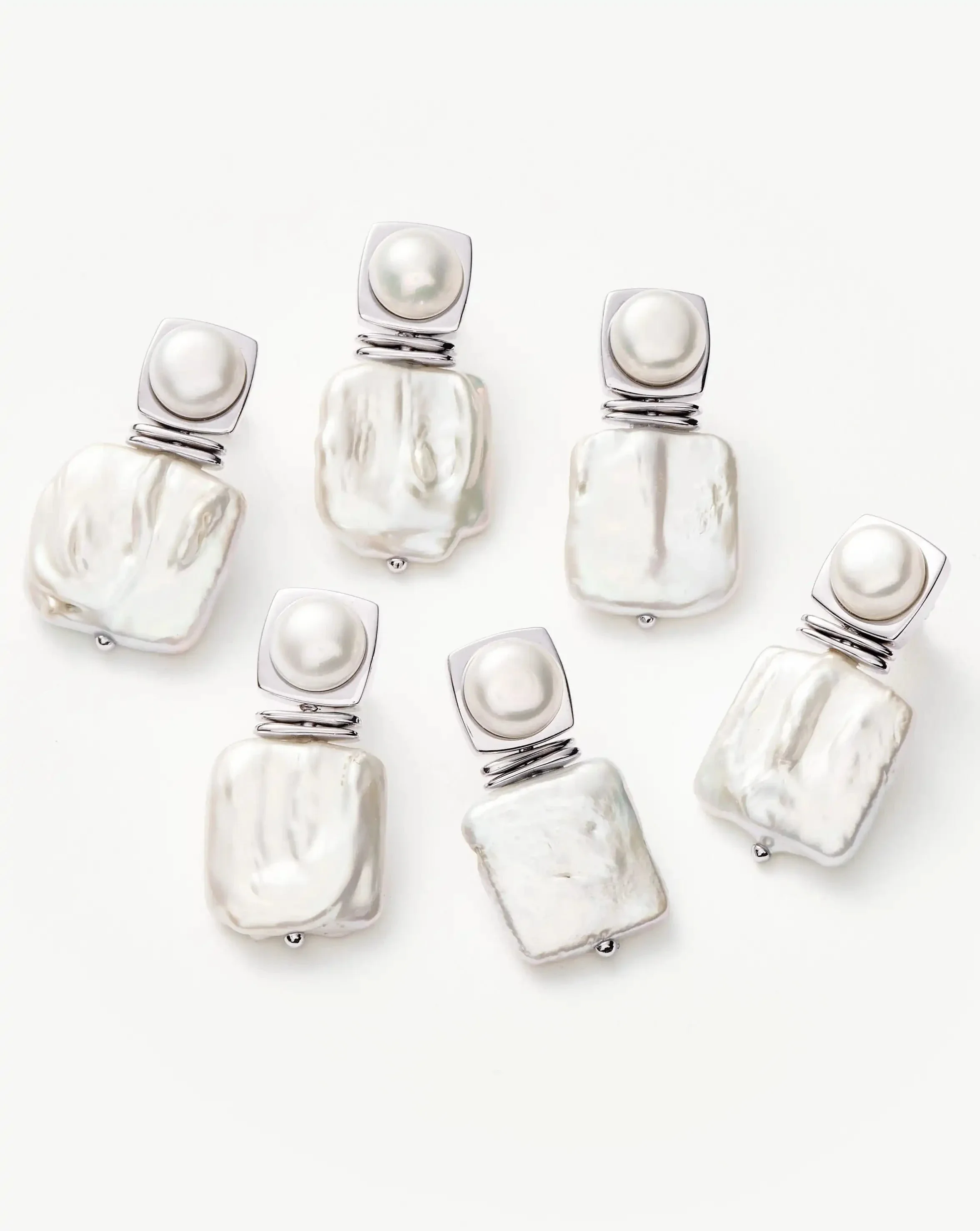 Square Pearl Statement Earrings | Silver Plated/Pearl - Image 5