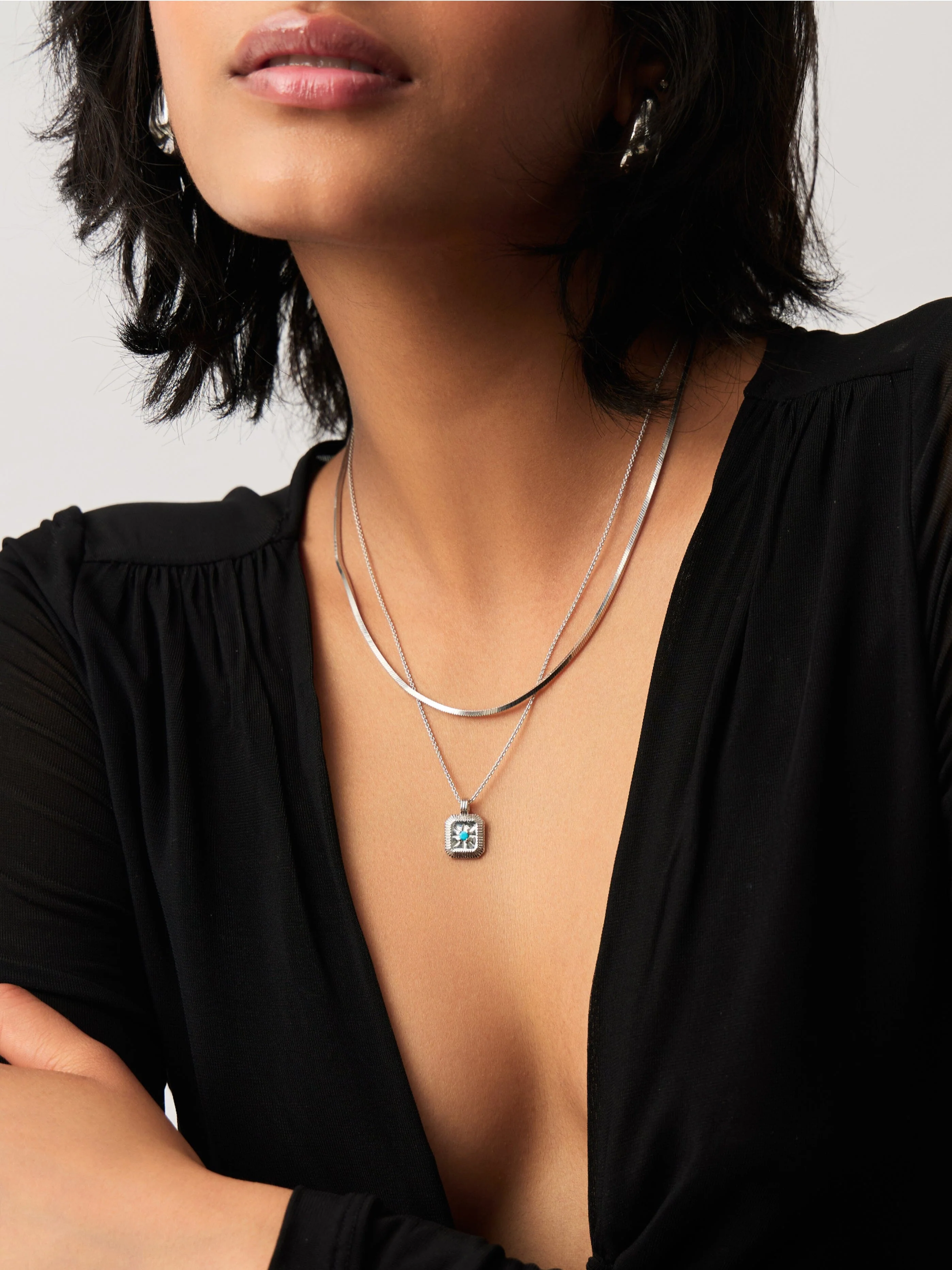 December Birthstone Pendant Necklace | Dyed Turquoise Magnesite/Sterling Silver - Image 2