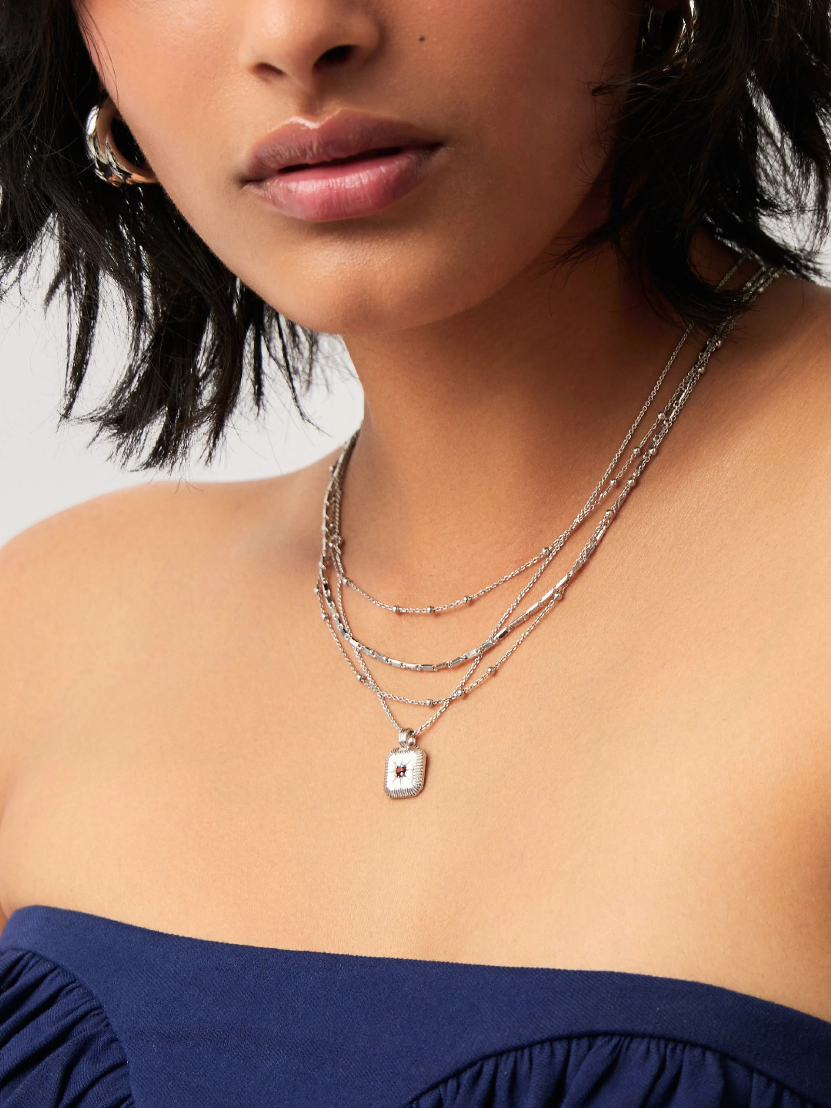 January Birthstone Pendant Necklace | Garnet/Sterling Silver - Image 2