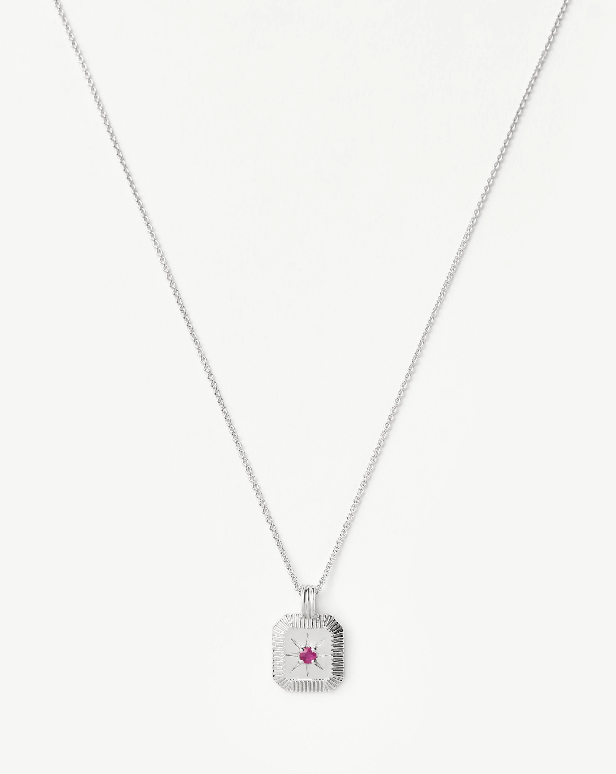 July Birthstone Pendant Necklace | Glass Filled Ruby/July