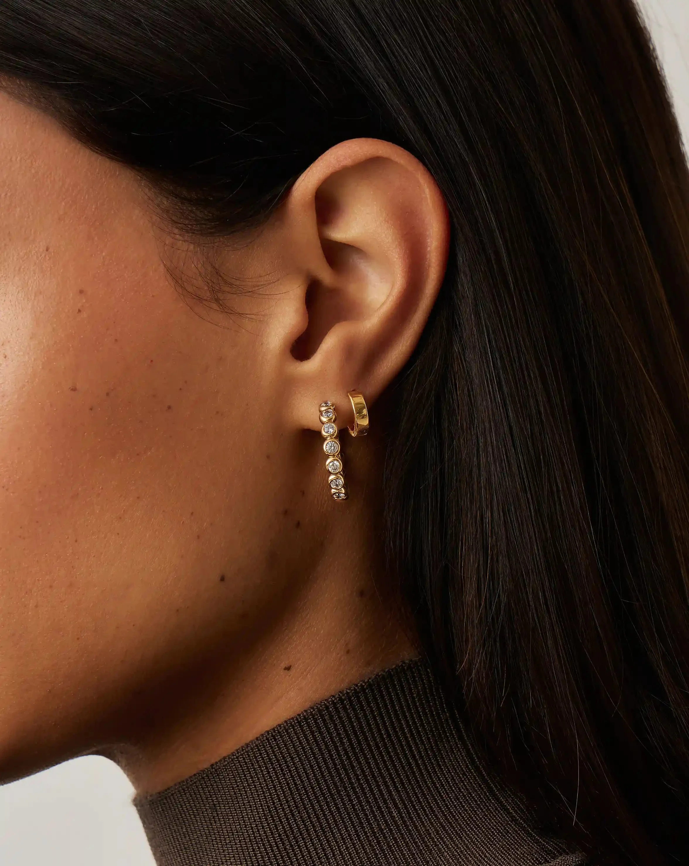 Tennis Classic Hoop Earrings | 18ct Gold Plated/Cubic Zirconia - Image 2