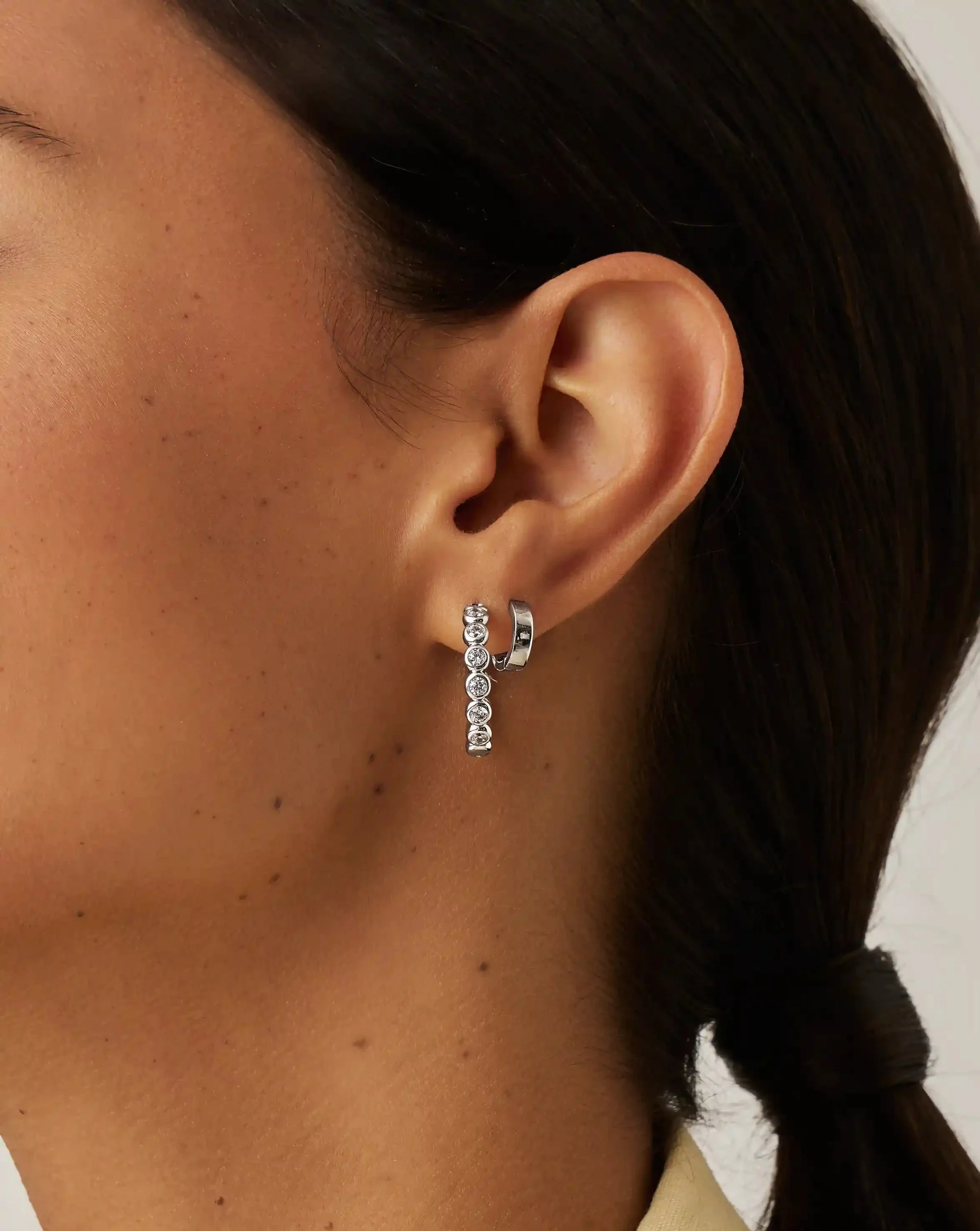 Tennis Classic Hoop Earrings | Silver Plated/Cubic Zirconia - Image 3