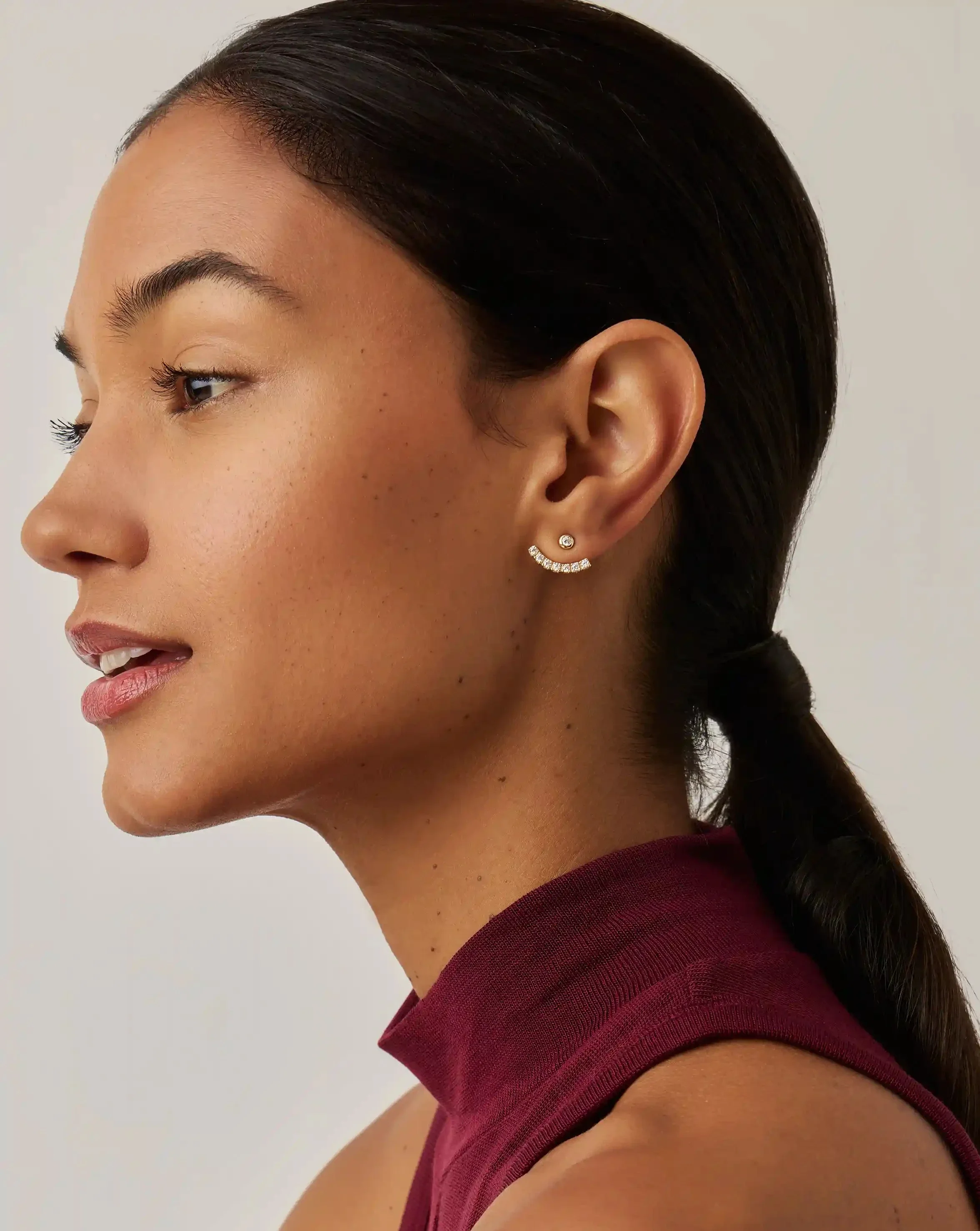 Tennis Ear Jacket Stud Earrings | 18ct Gold Vermeil/Cubic Zirconia - Image 3