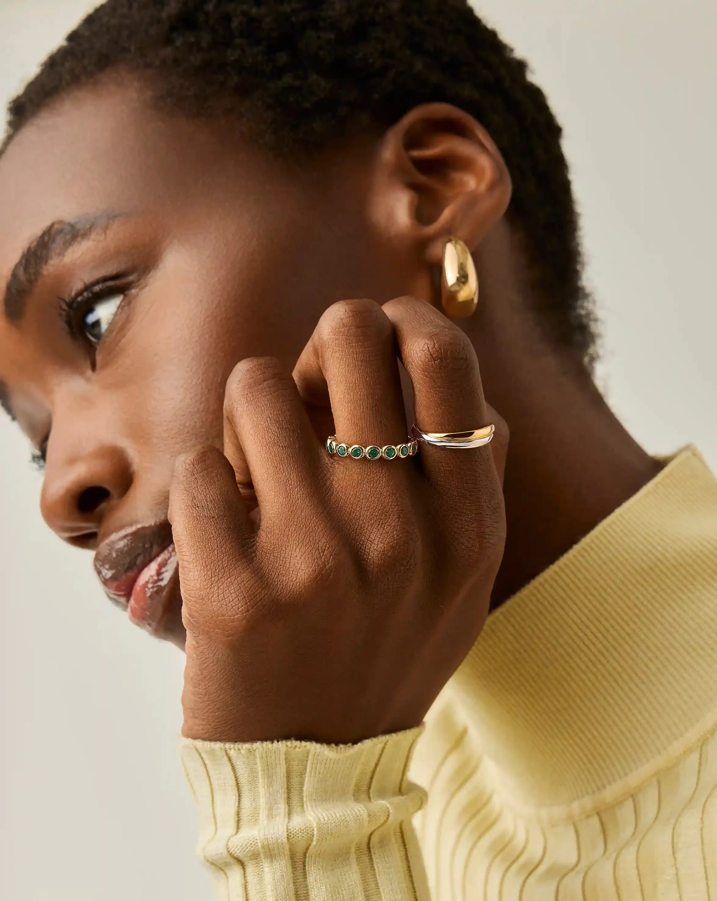 Tennis Eternity Stacking Ring | 18ct Gold Vermeil/Emerald Green Nano-crystal - Image 2