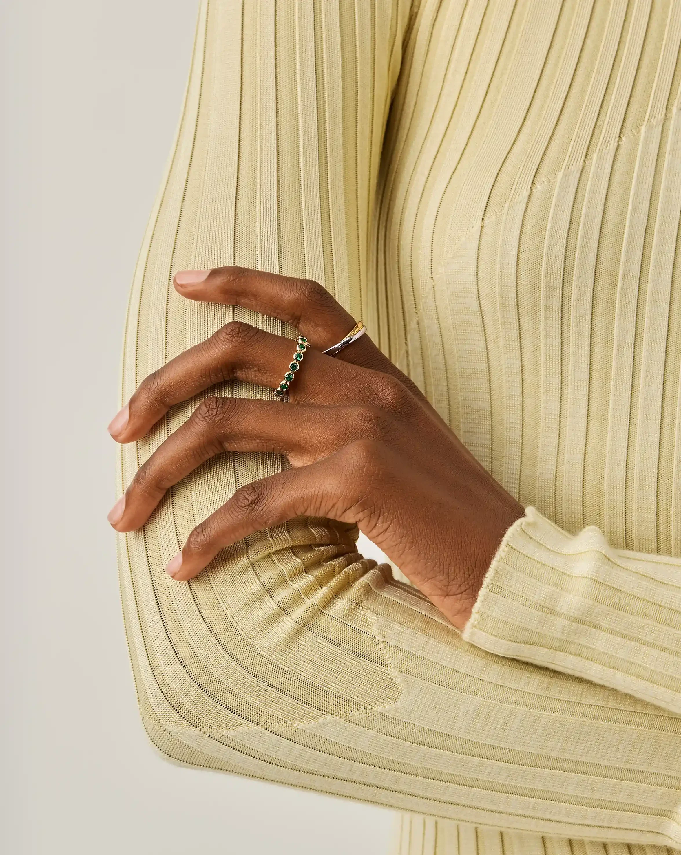 Tennis Eternity Stacking Ring | 18ct Gold Vermeil/Emerald Green Nano-crystal - Image 6