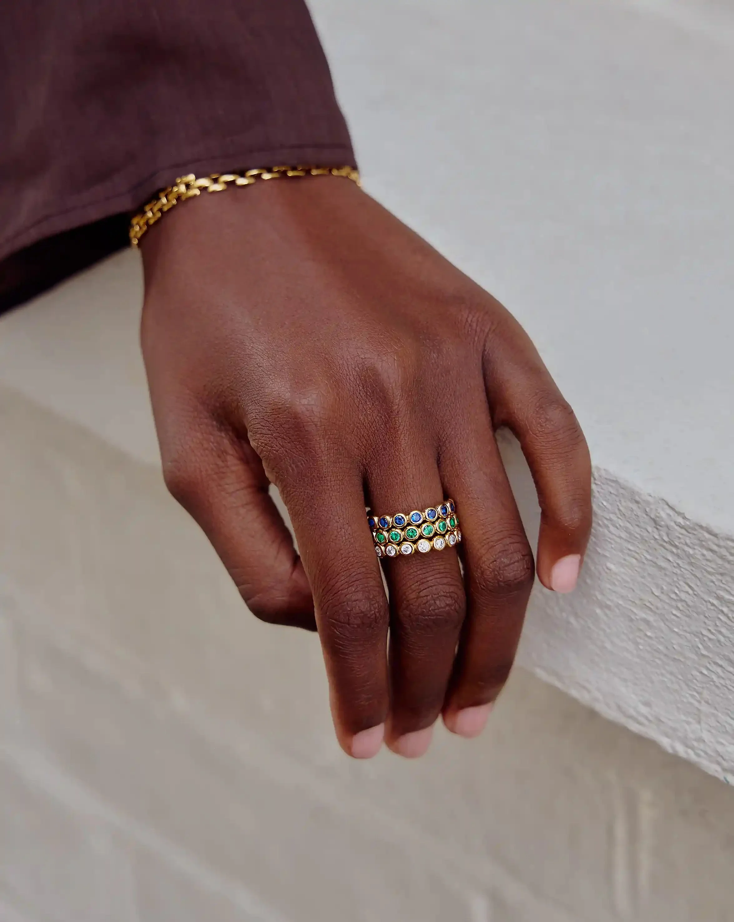Tennis Eternity Stacking Ring | 18ct Gold Vermeil/Sapphire Blue Nano-crystal - Image 3