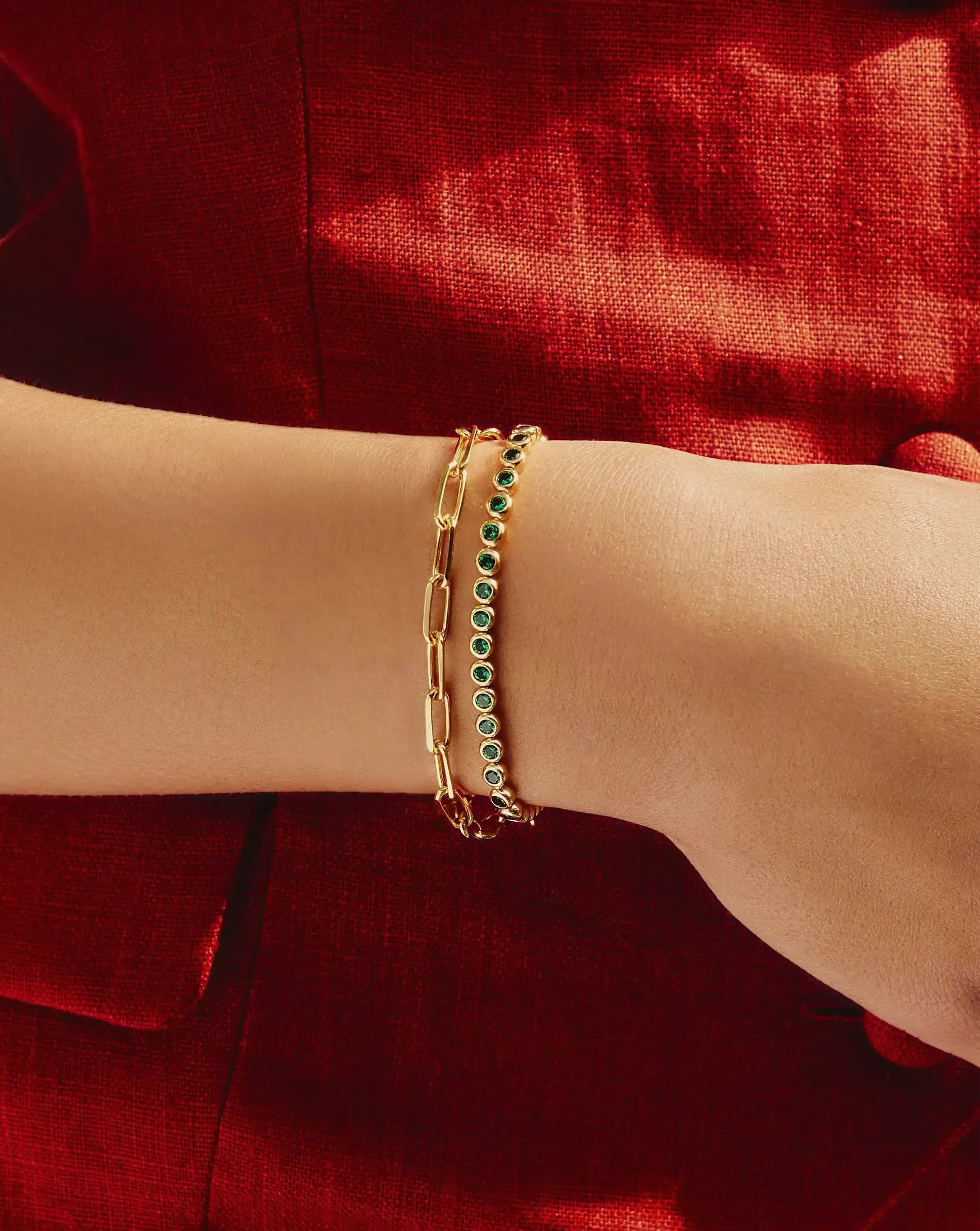 Tennis Round Bracelet | 18ct Gold Vermeil/Emerald Green Nano-crystal - Image 2